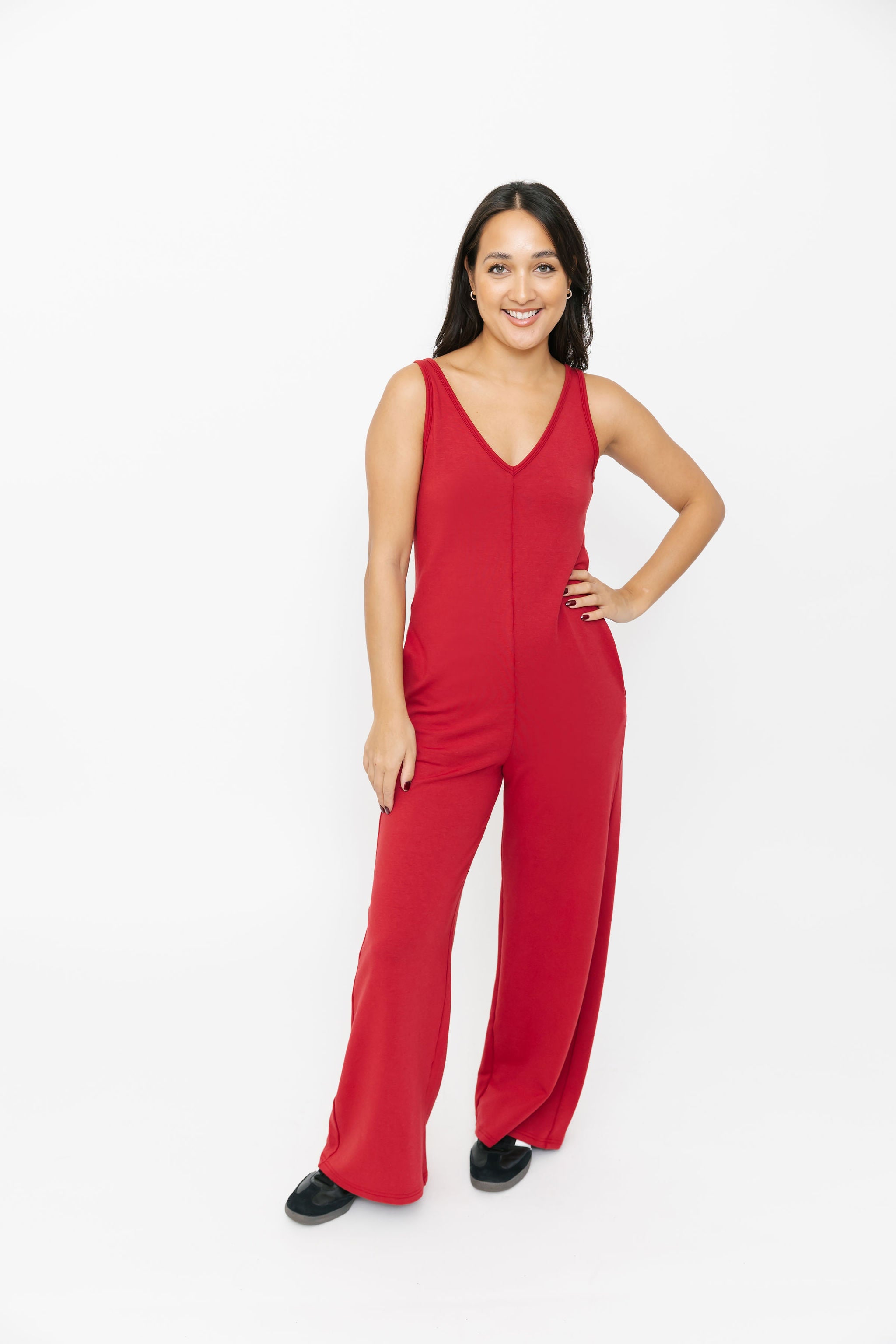 Tuesday Wide Leg Romper in Scarlet Red