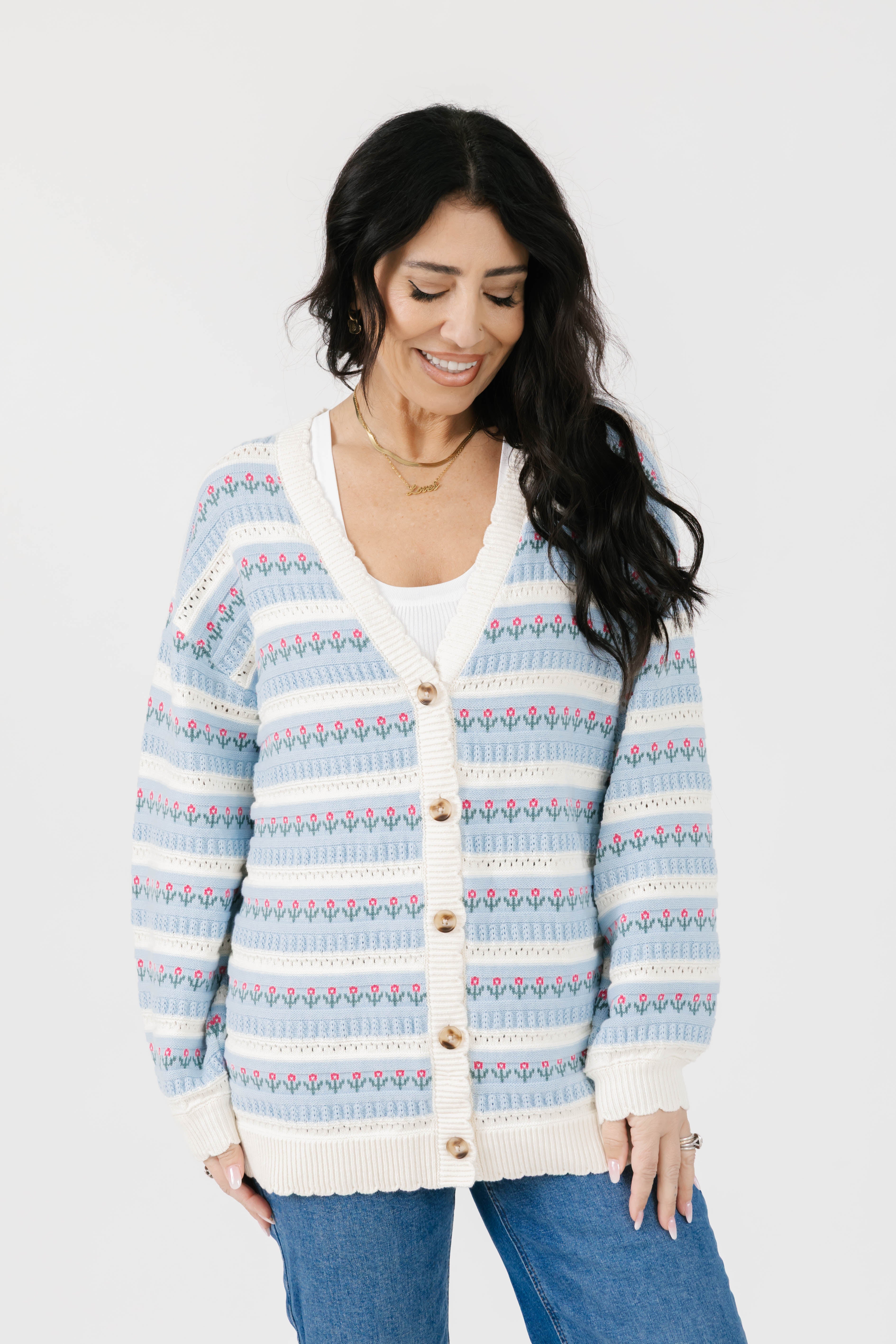 Tulip Cardigan in Blue Cream
