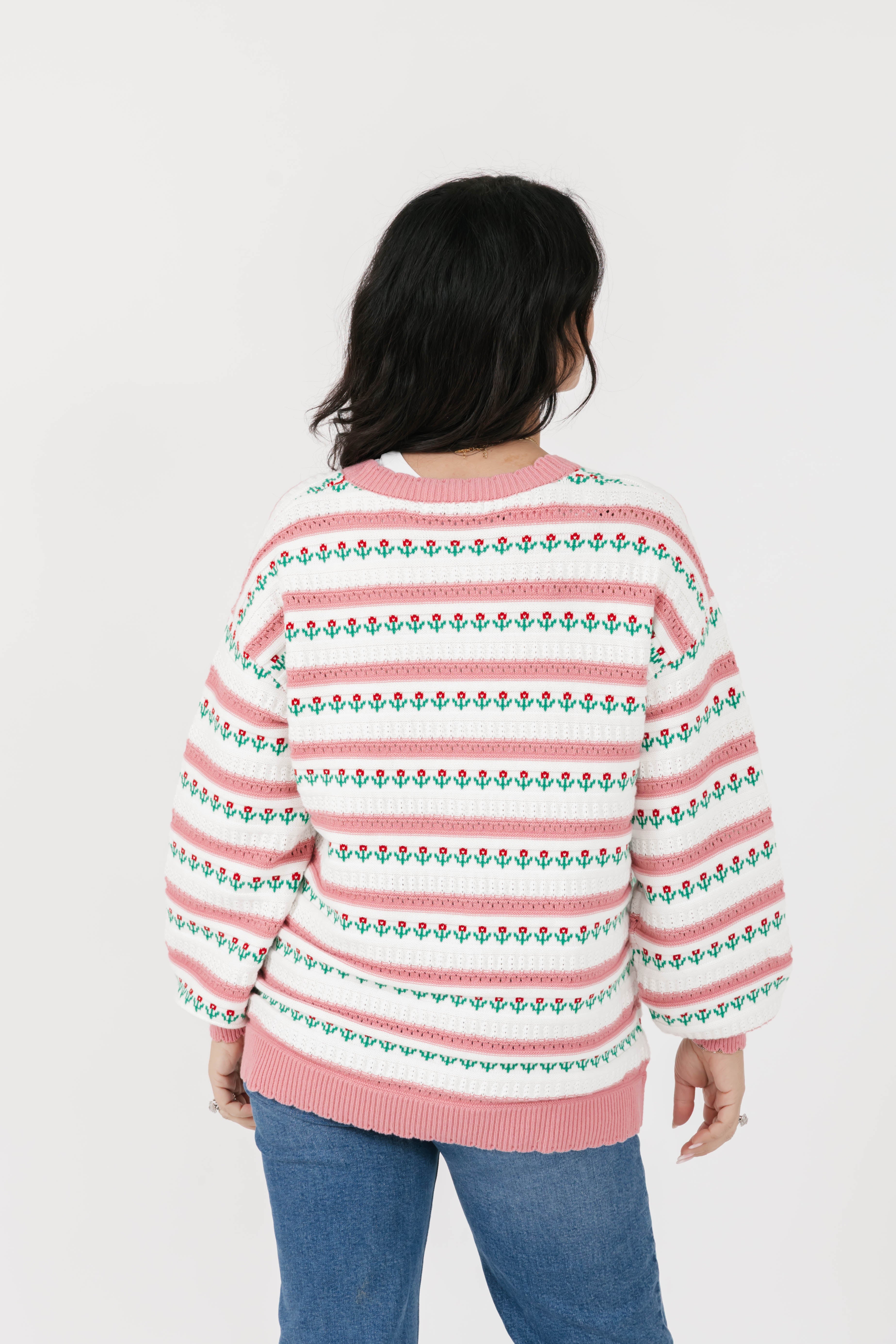 Tulip Cardigan in White/Pink