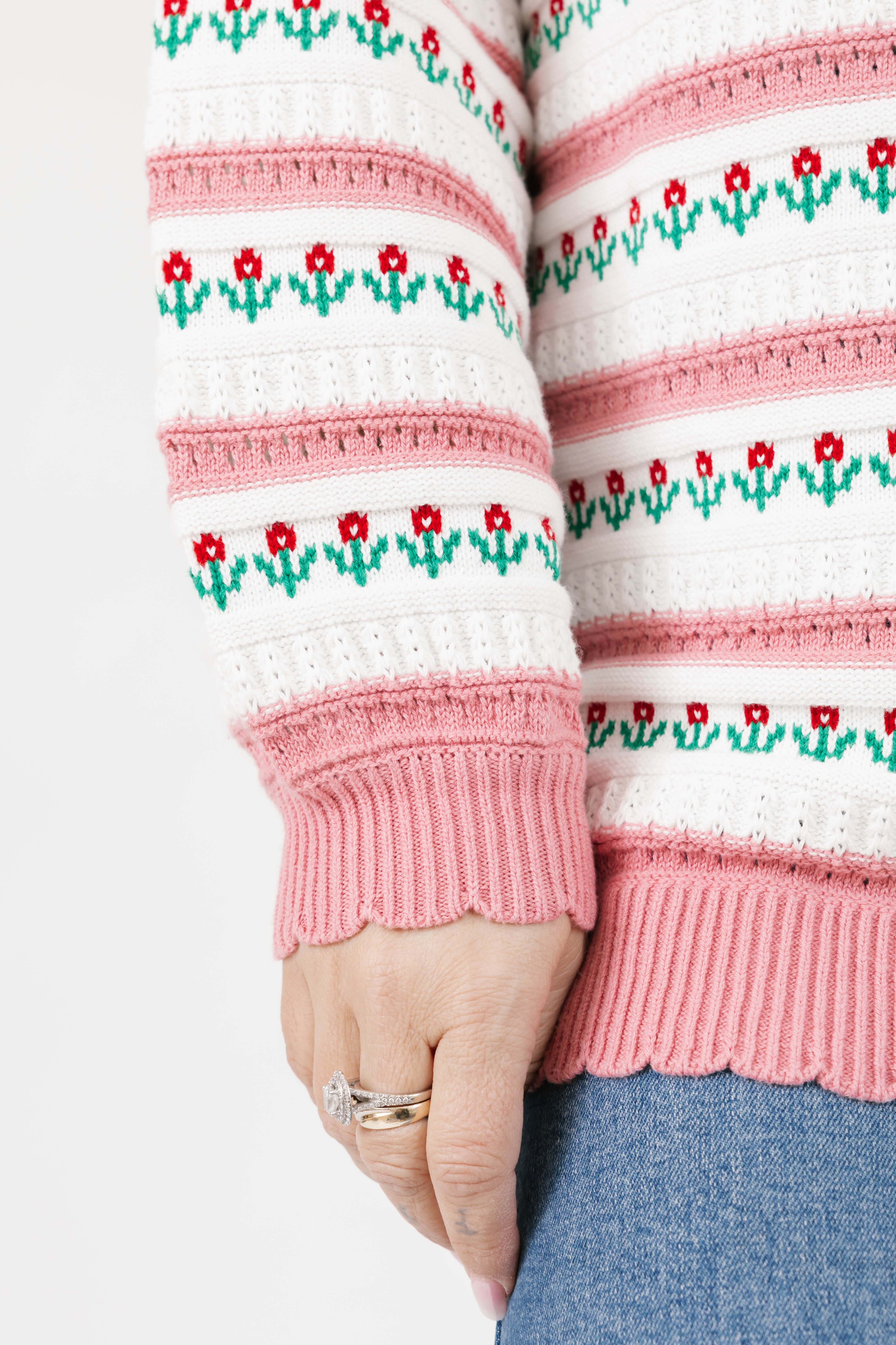 Tulip Cardigan in White/Pink
