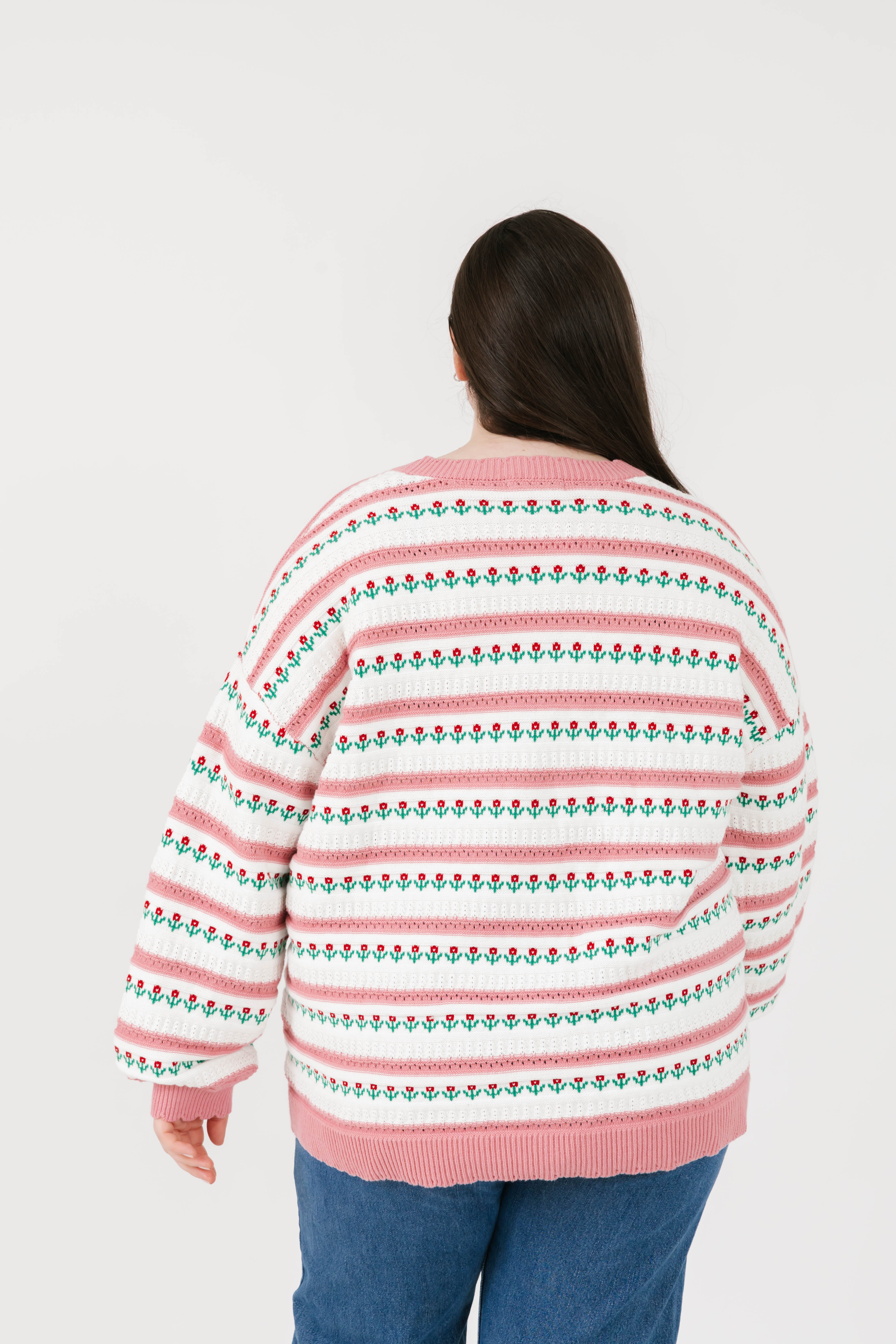 Tulip Cardigan in White/Pink