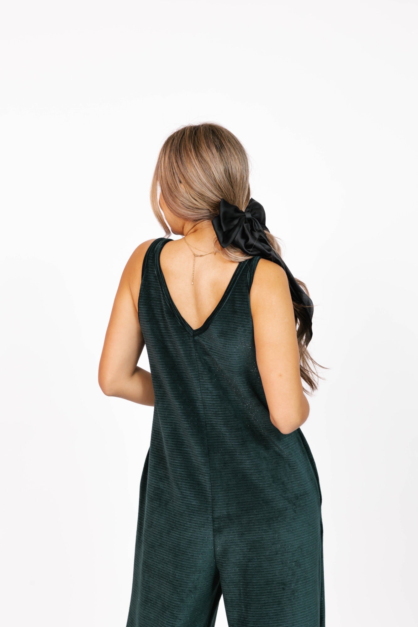 Tuesday Wide Leg Velvet Romper in Sparkle Green