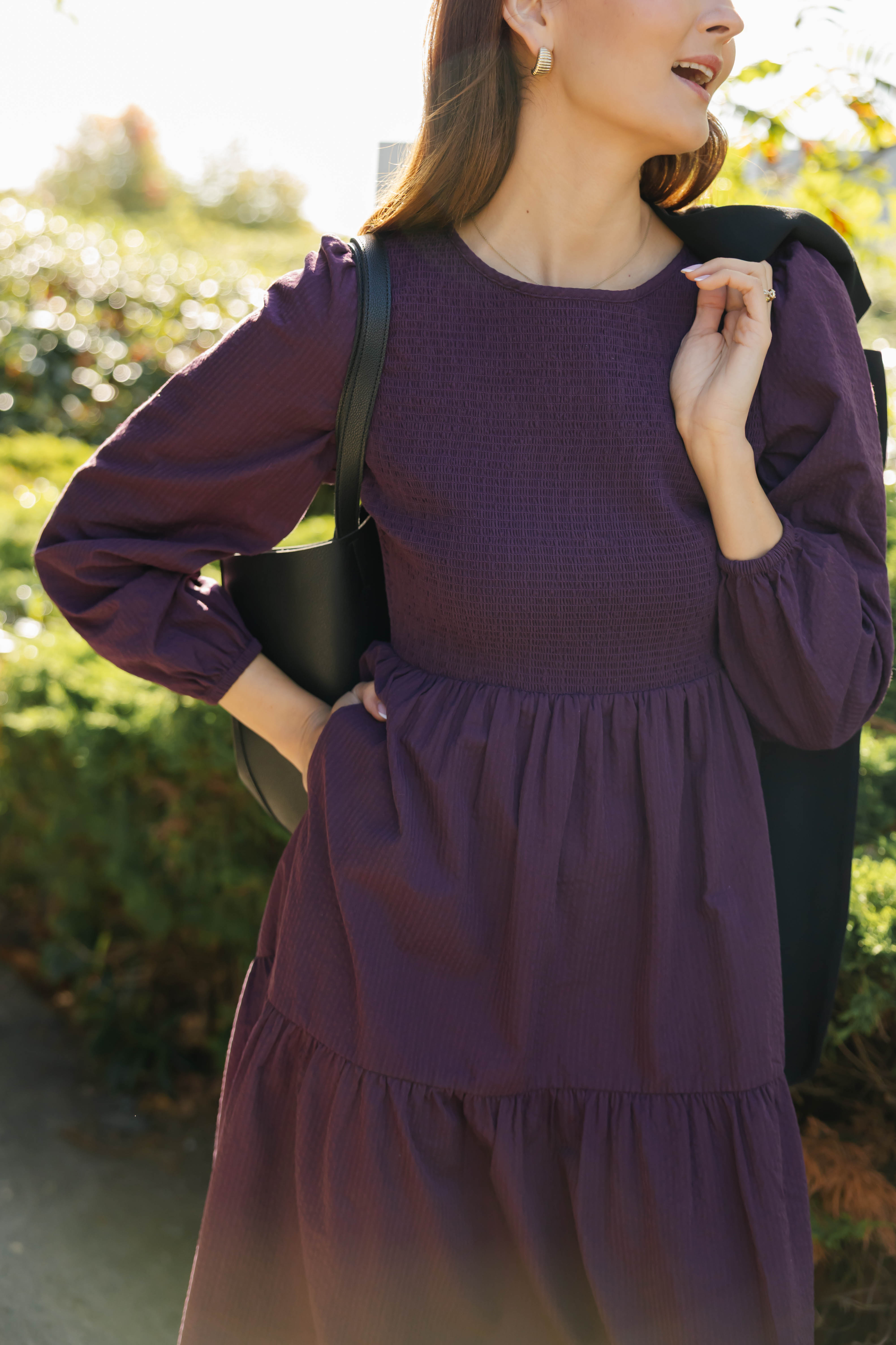Vera Smocked Midi Dress in Deep Plum