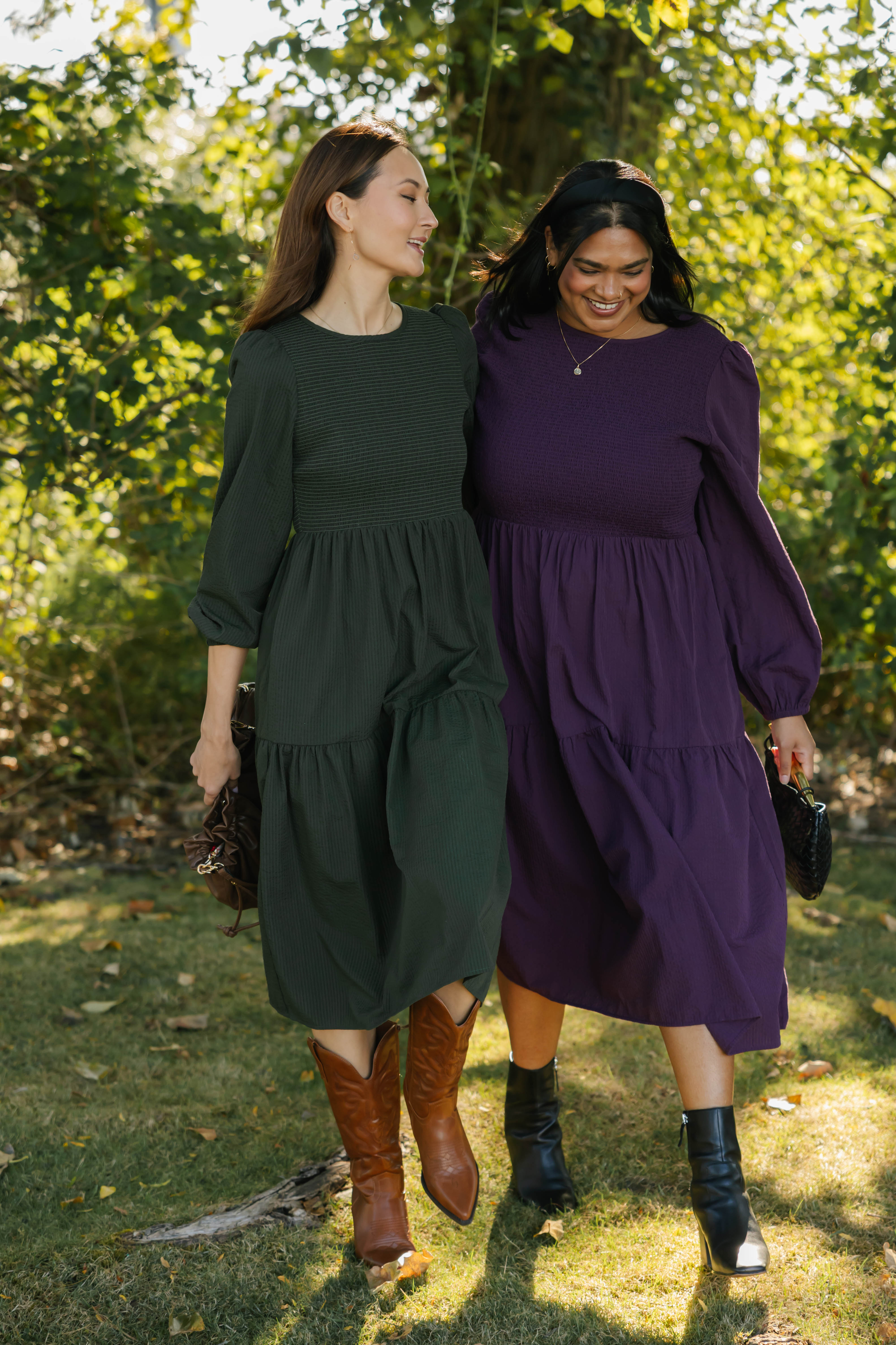 Vera Smocked Midi Dress in Deep Plum