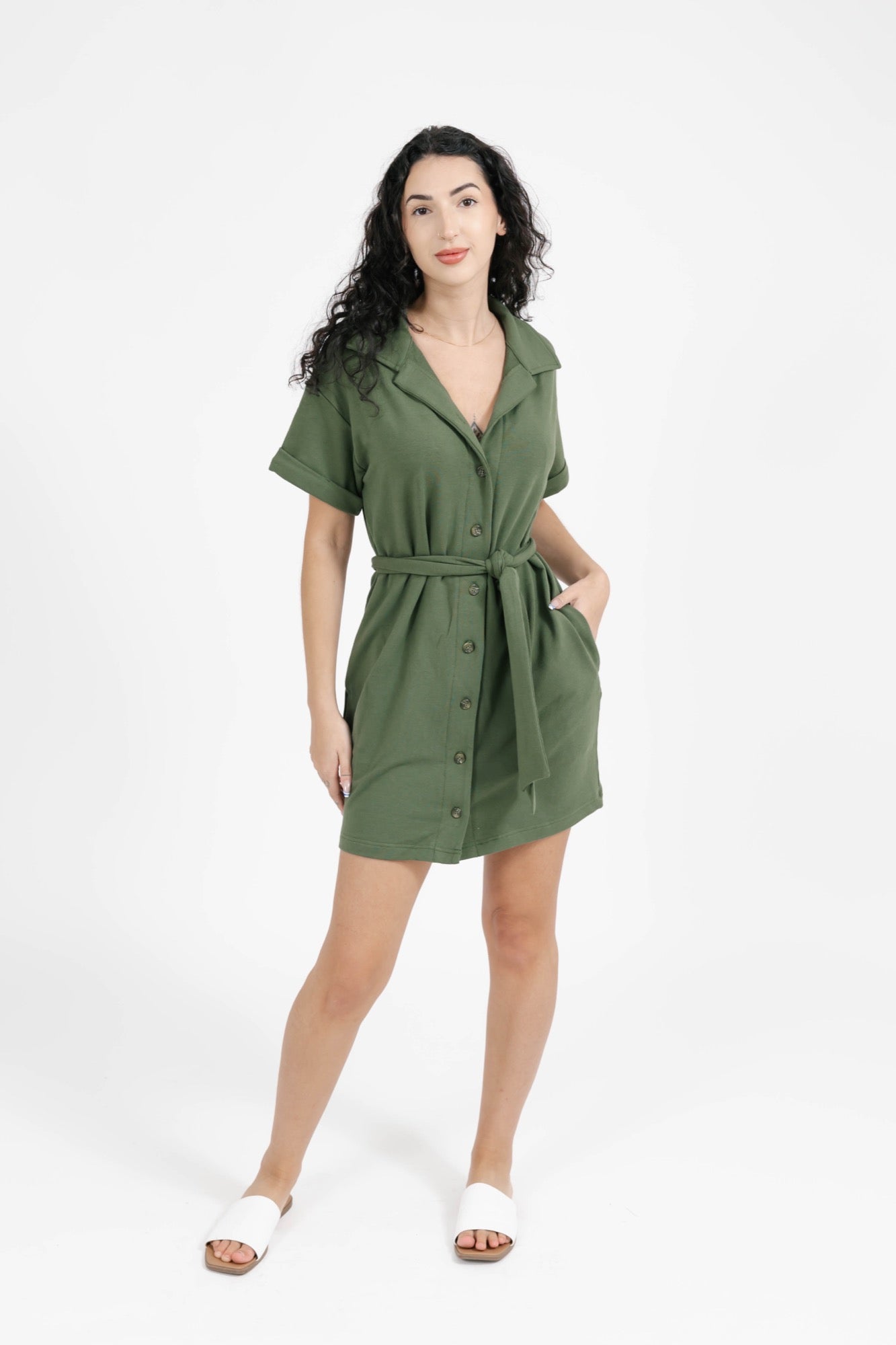 Vivian Mini Dress in Moss Green