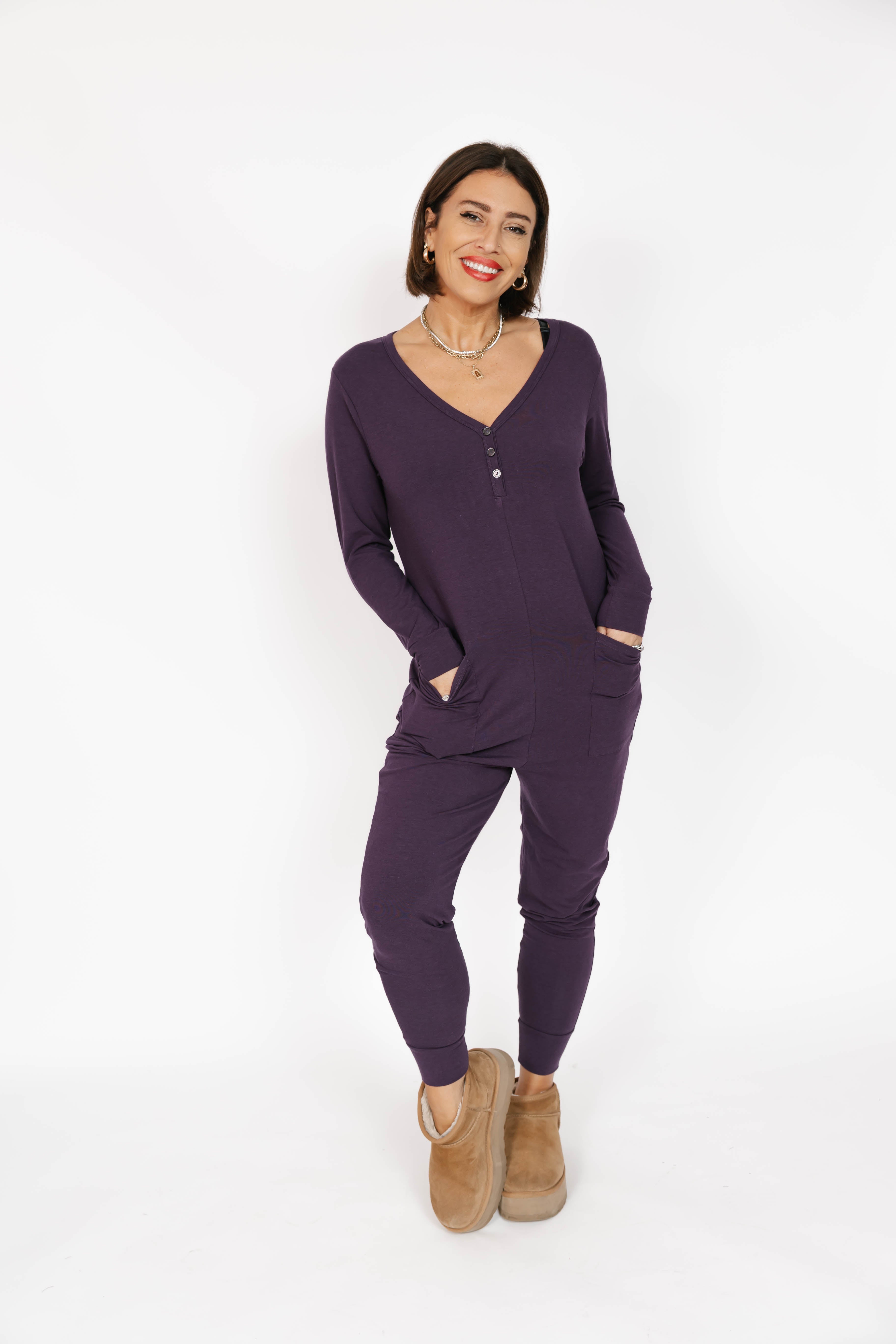 Wednesday Romper in Deep Plum