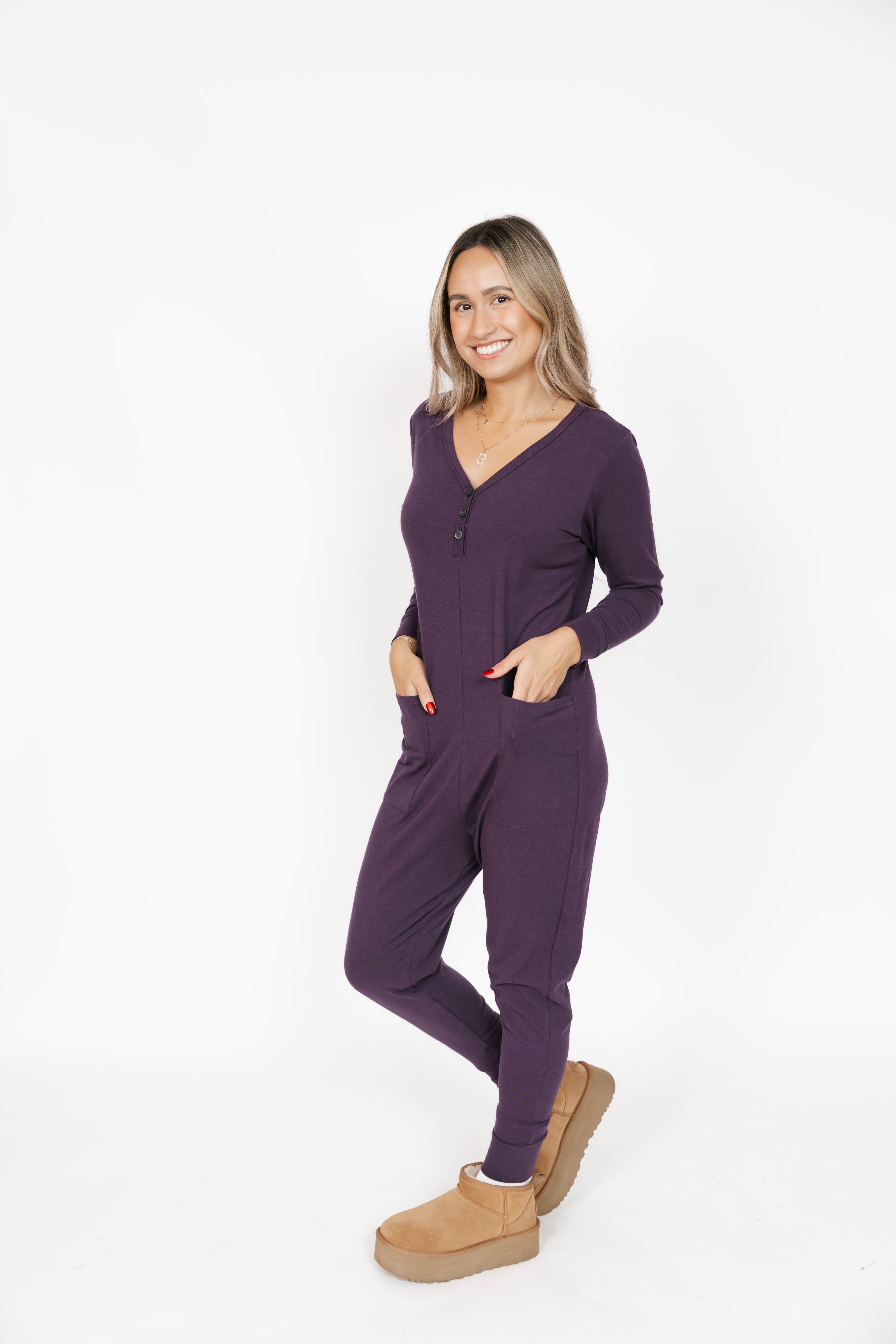 Wednesday Romper in Deep Plum