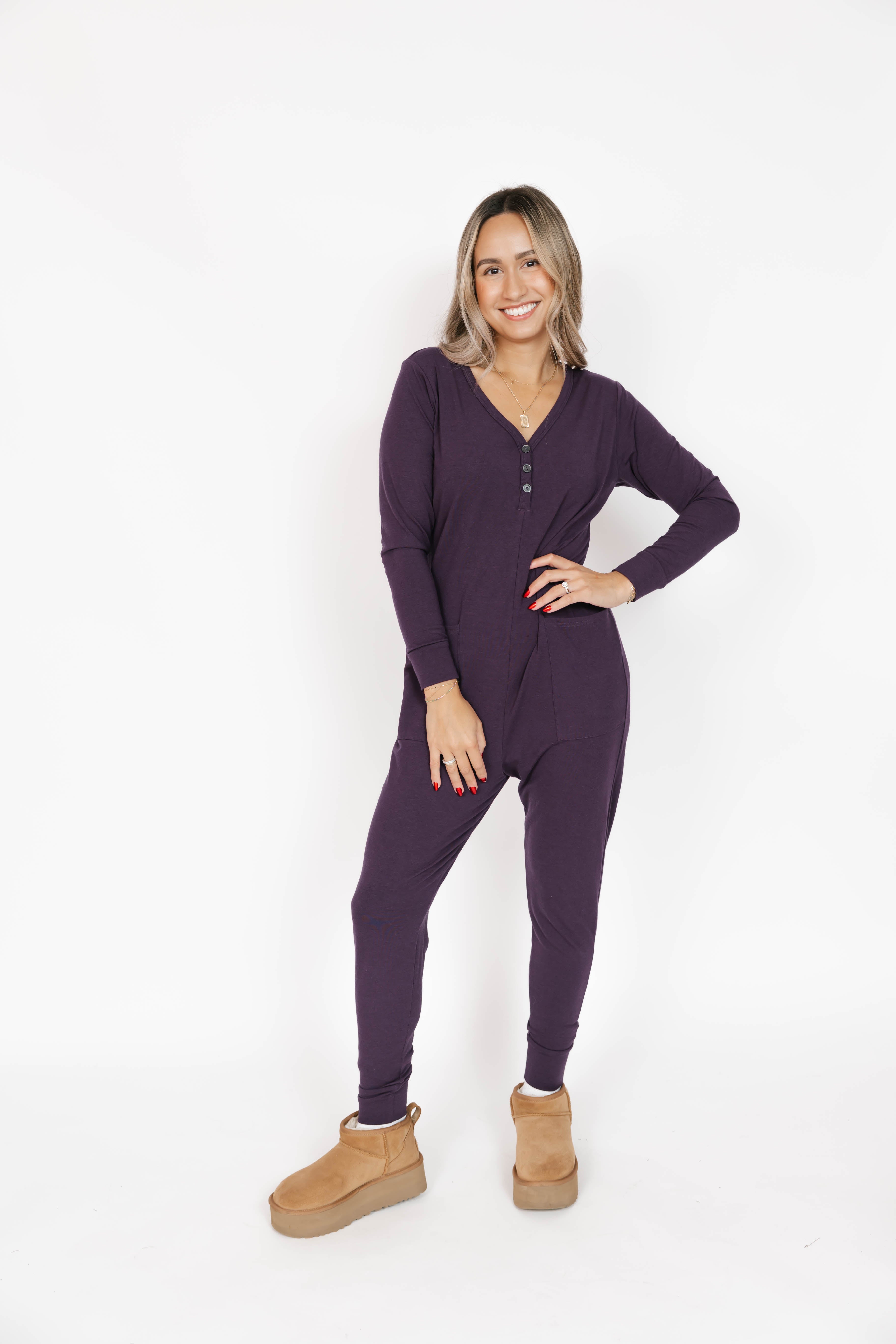 Wednesday Romper in Deep Plum