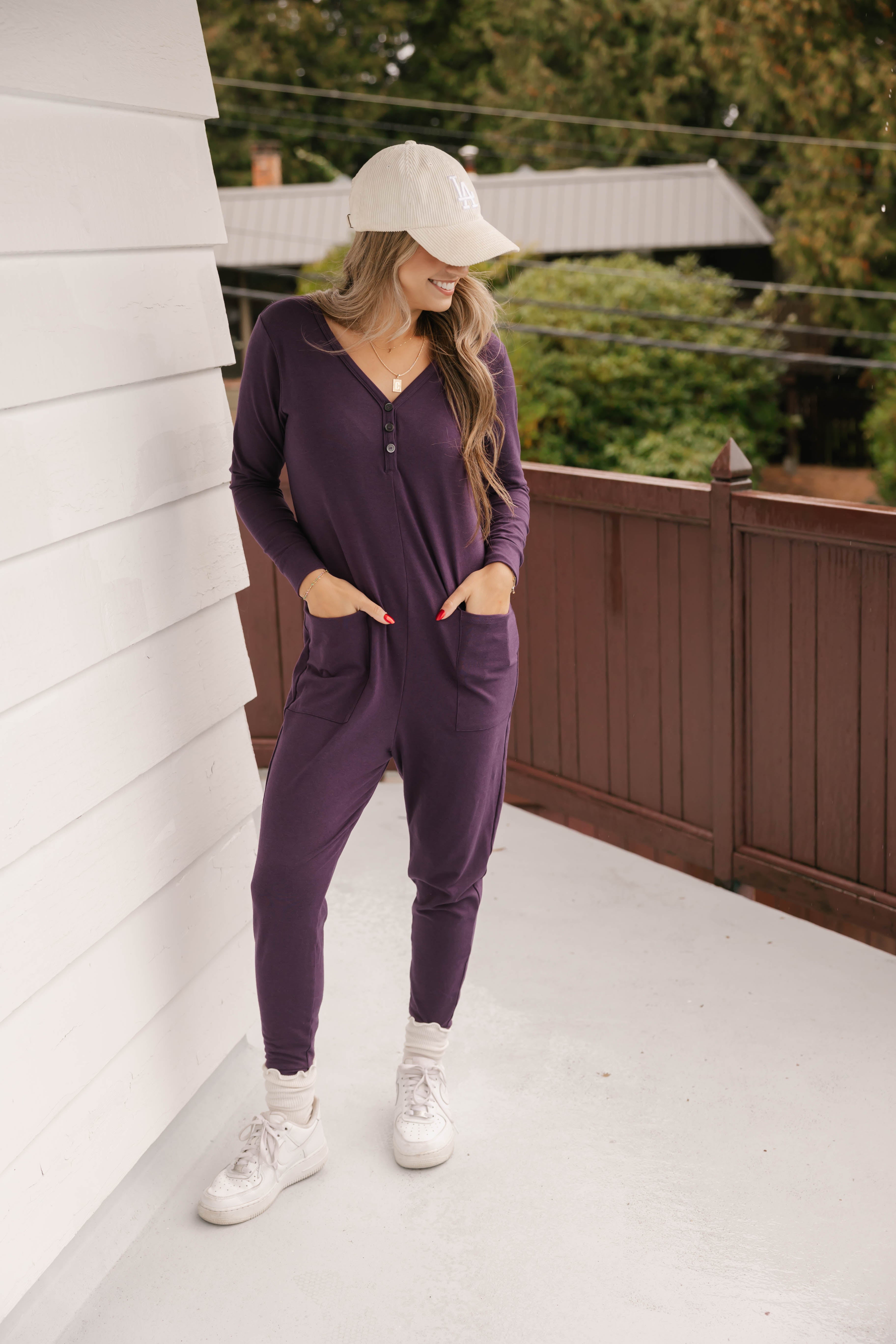 Wednesday Romper in Deep Plum