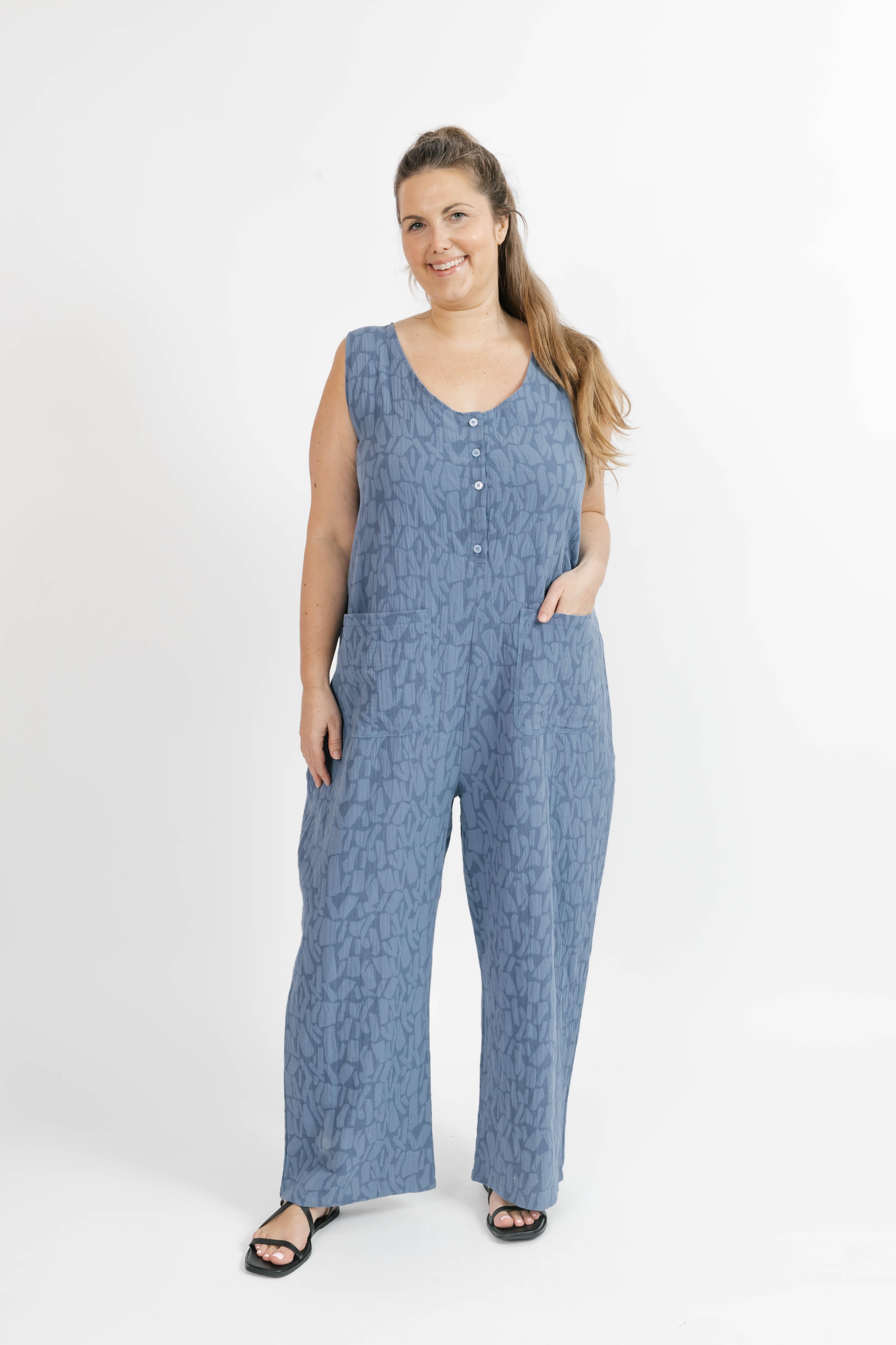 Wesley Romper in Steel Blue