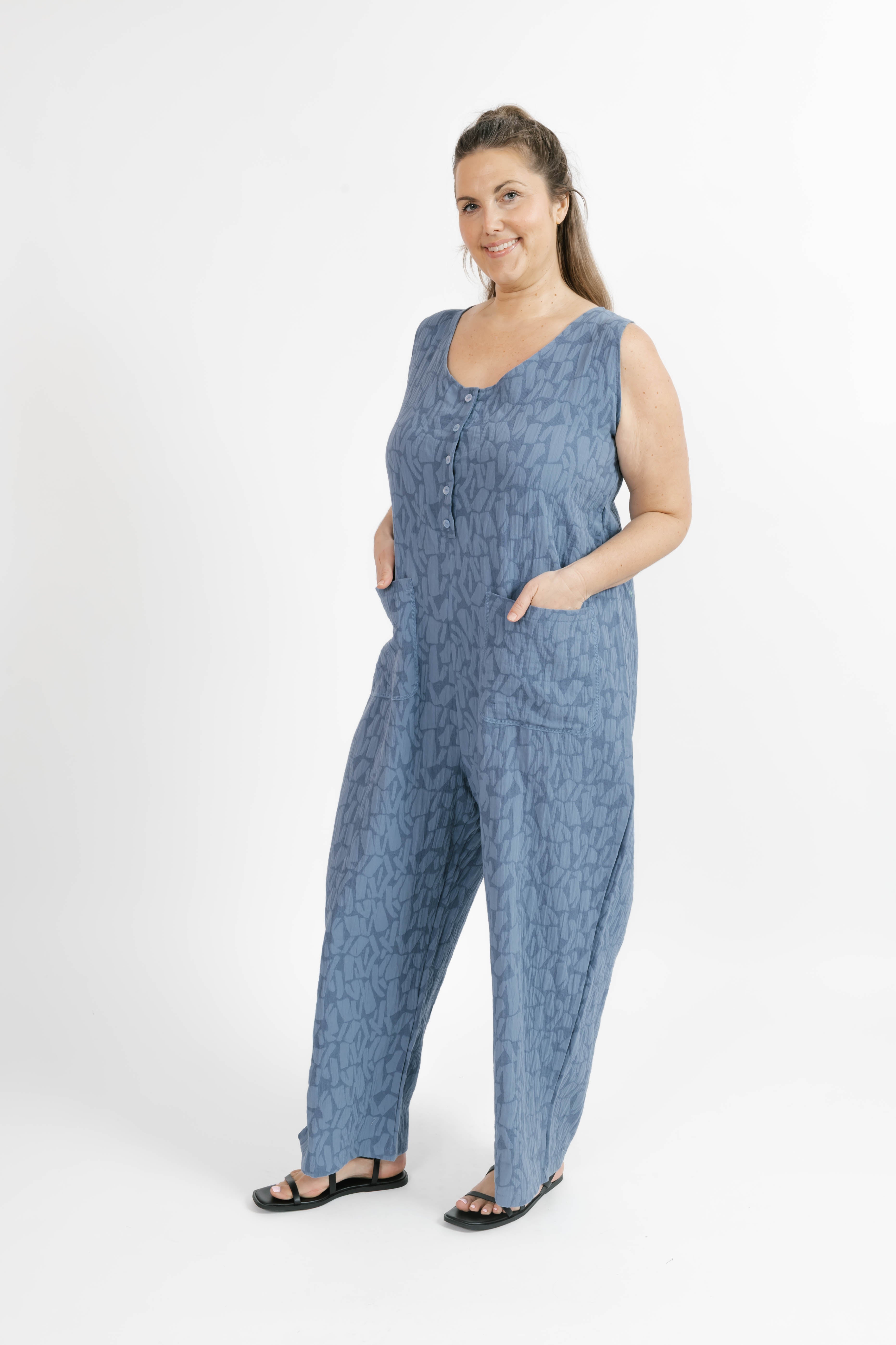 Wesley Romper in Steel Blue