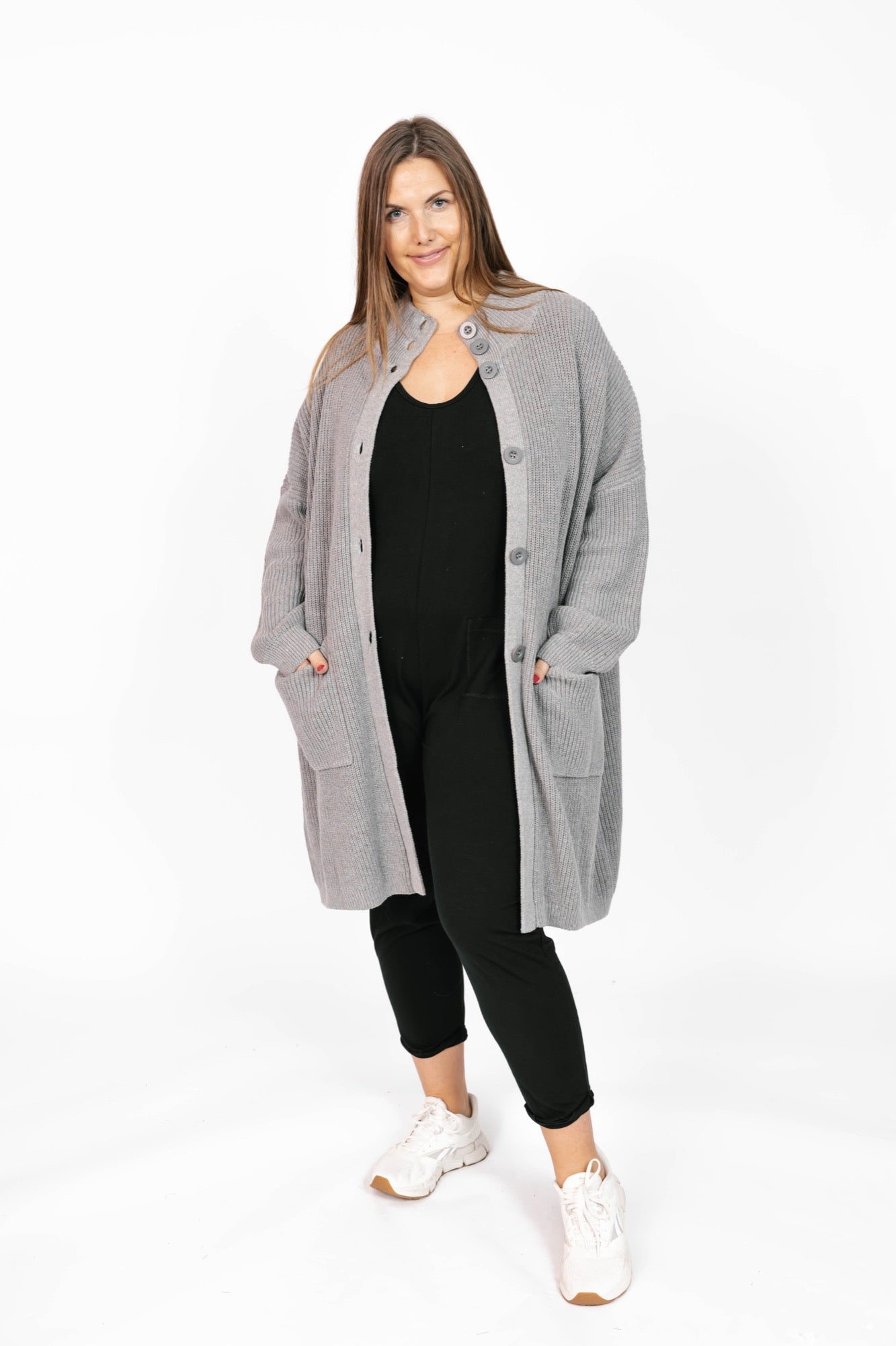 Whimsy Long Cardigan in Mid Heather Grey