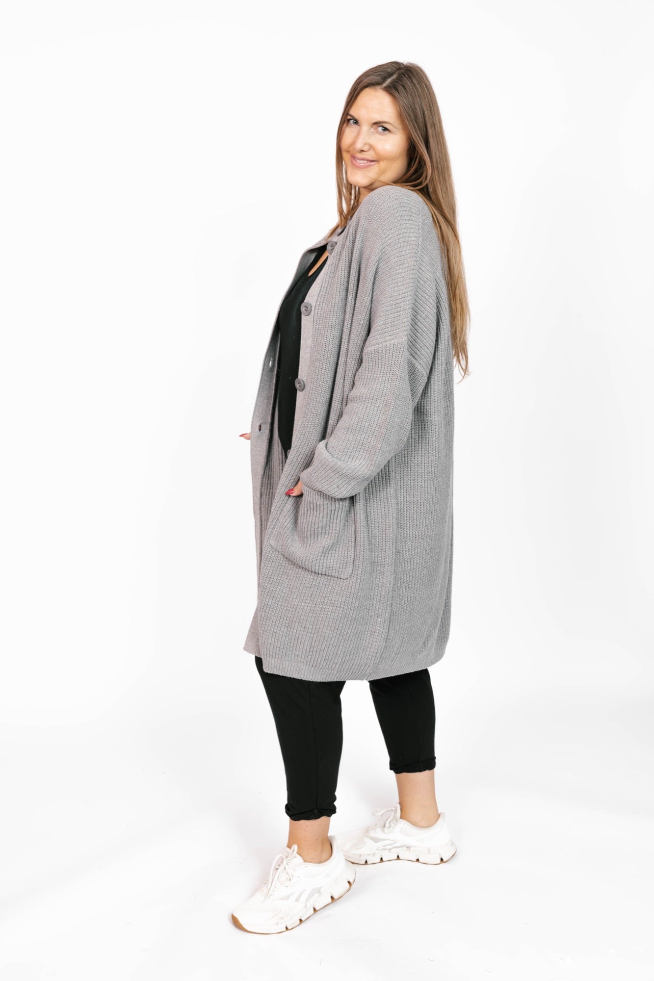 Whimsy Long Cardigan in Mid Heather Grey