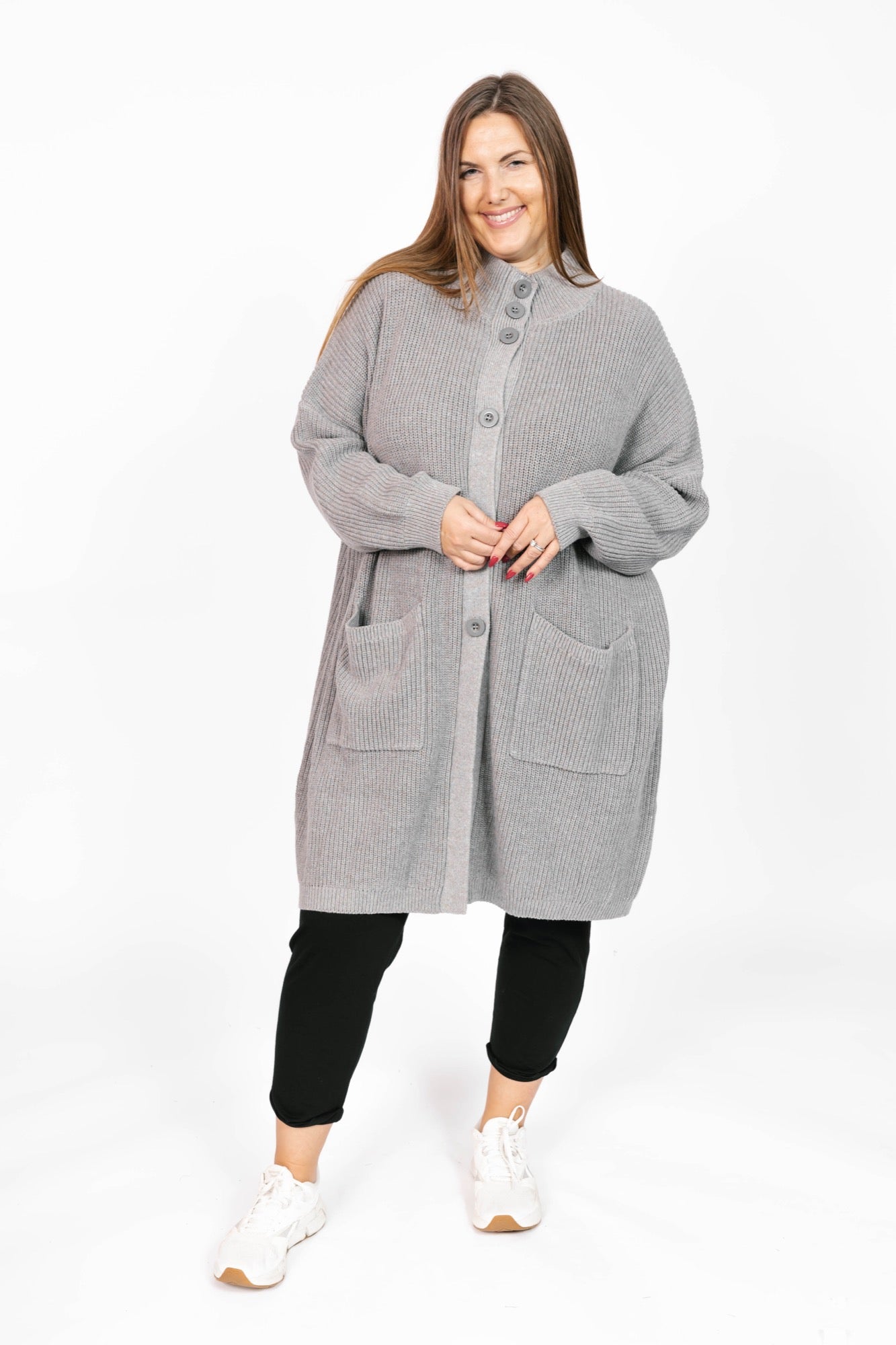 Whimsy Long Cardigan in Mid Heather Grey