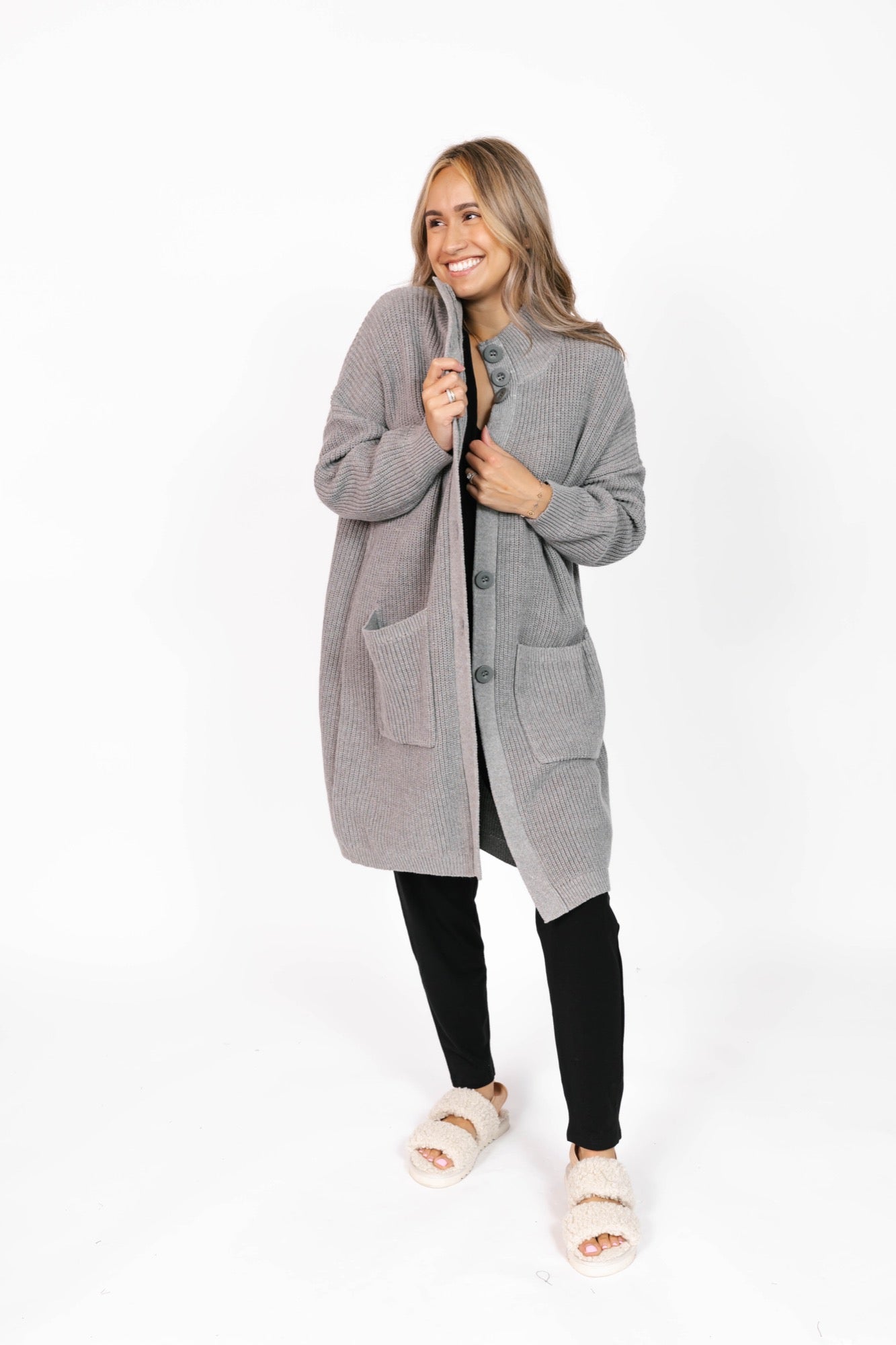 Whimsy Long Cardigan in Mid Heather Grey