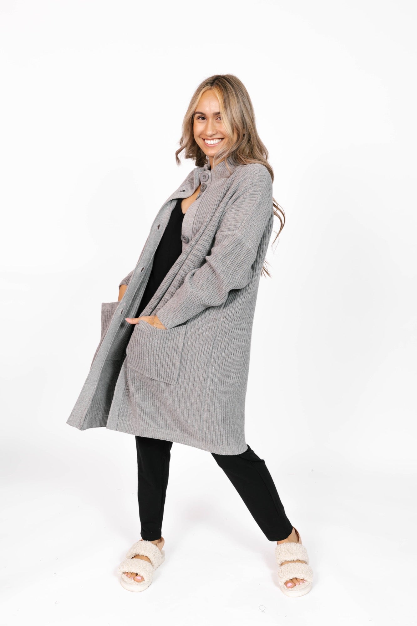 Whimsy Long Cardigan in Mid Heather Grey