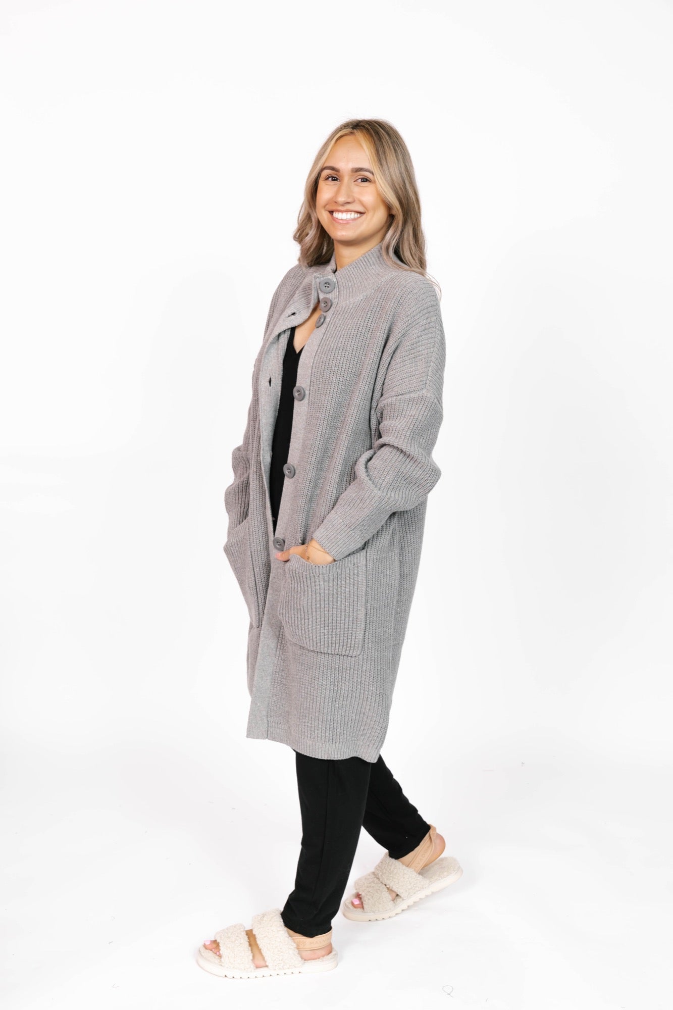 Whimsy Long Cardigan in Mid Heather Grey