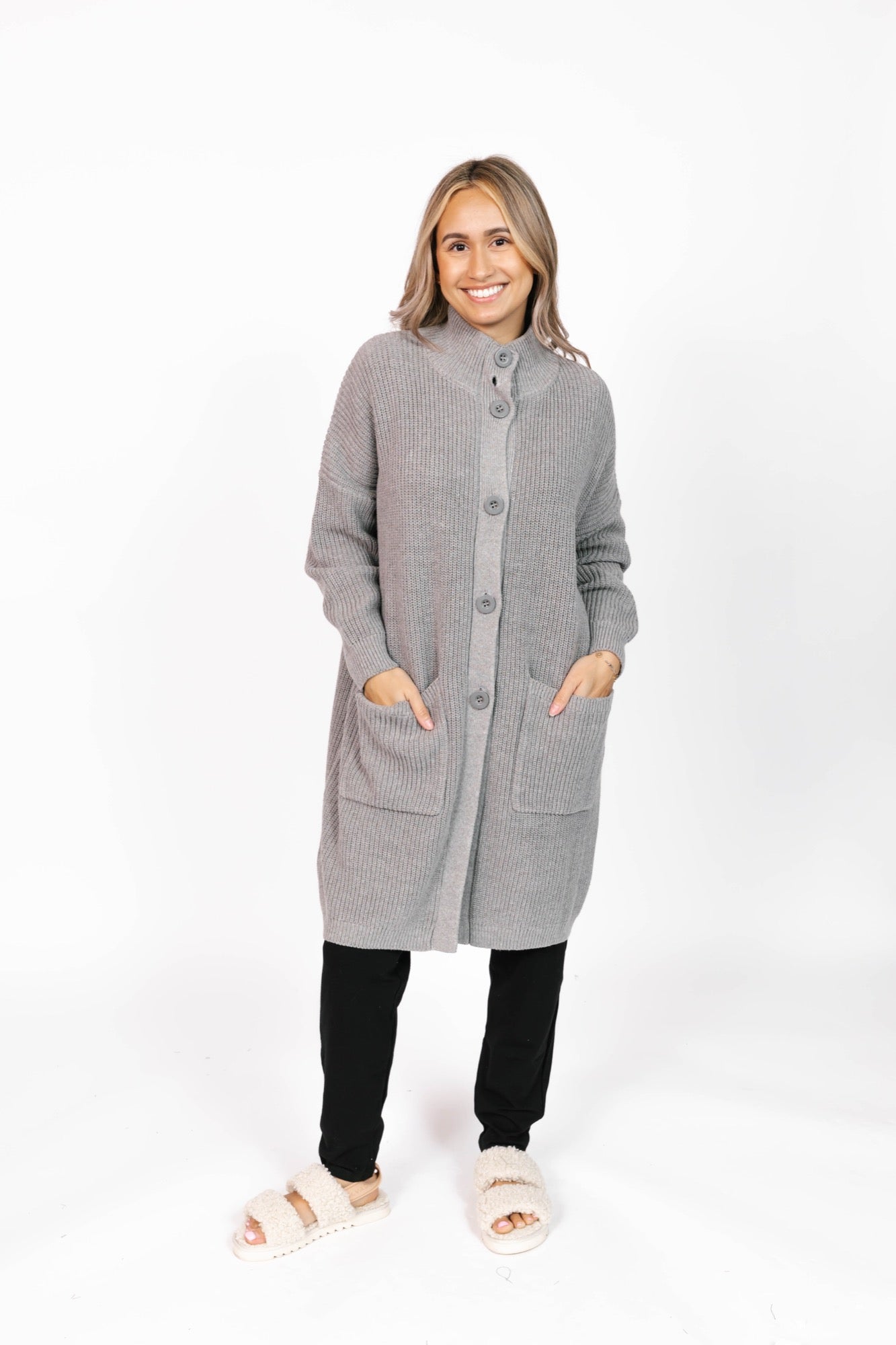 Whimsy Long Cardigan in Mid Heather Grey