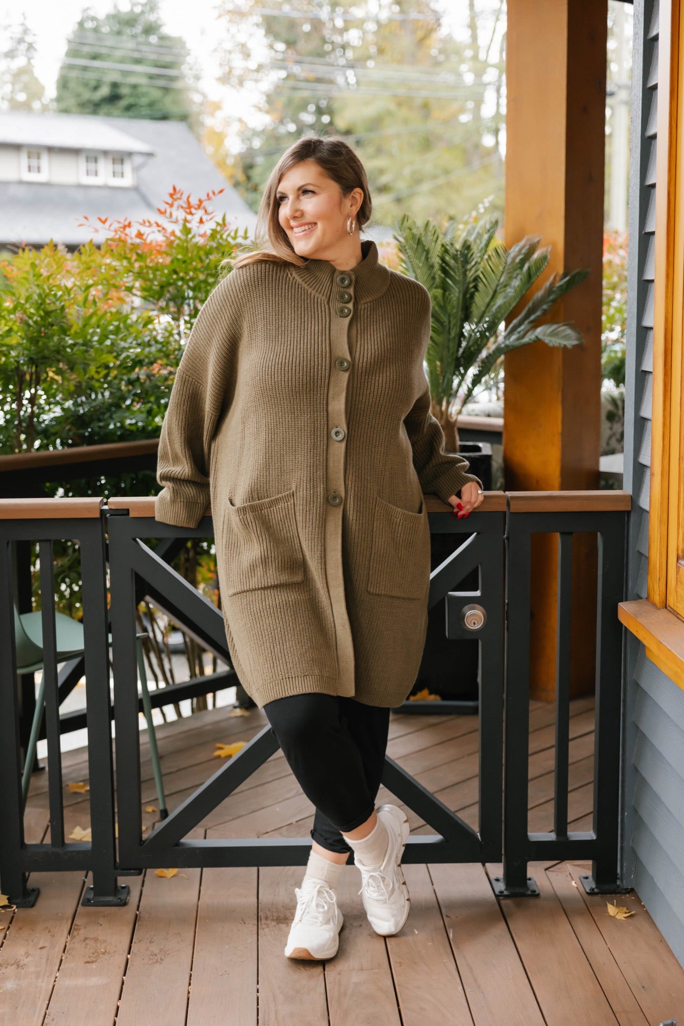 Whimsy Long Cardigan in Olive Green