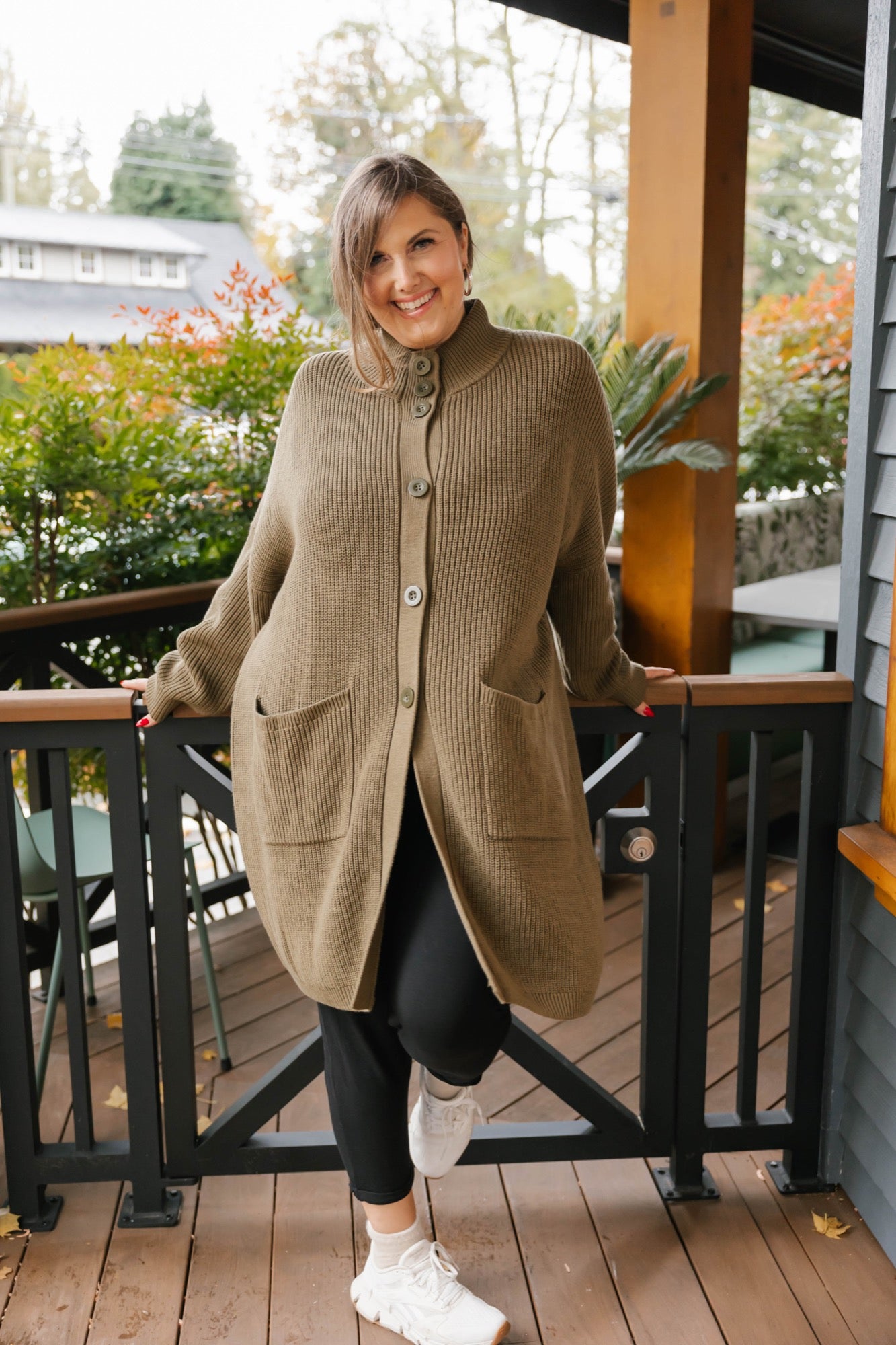 Whimsy Long Cardigan in Olive Green