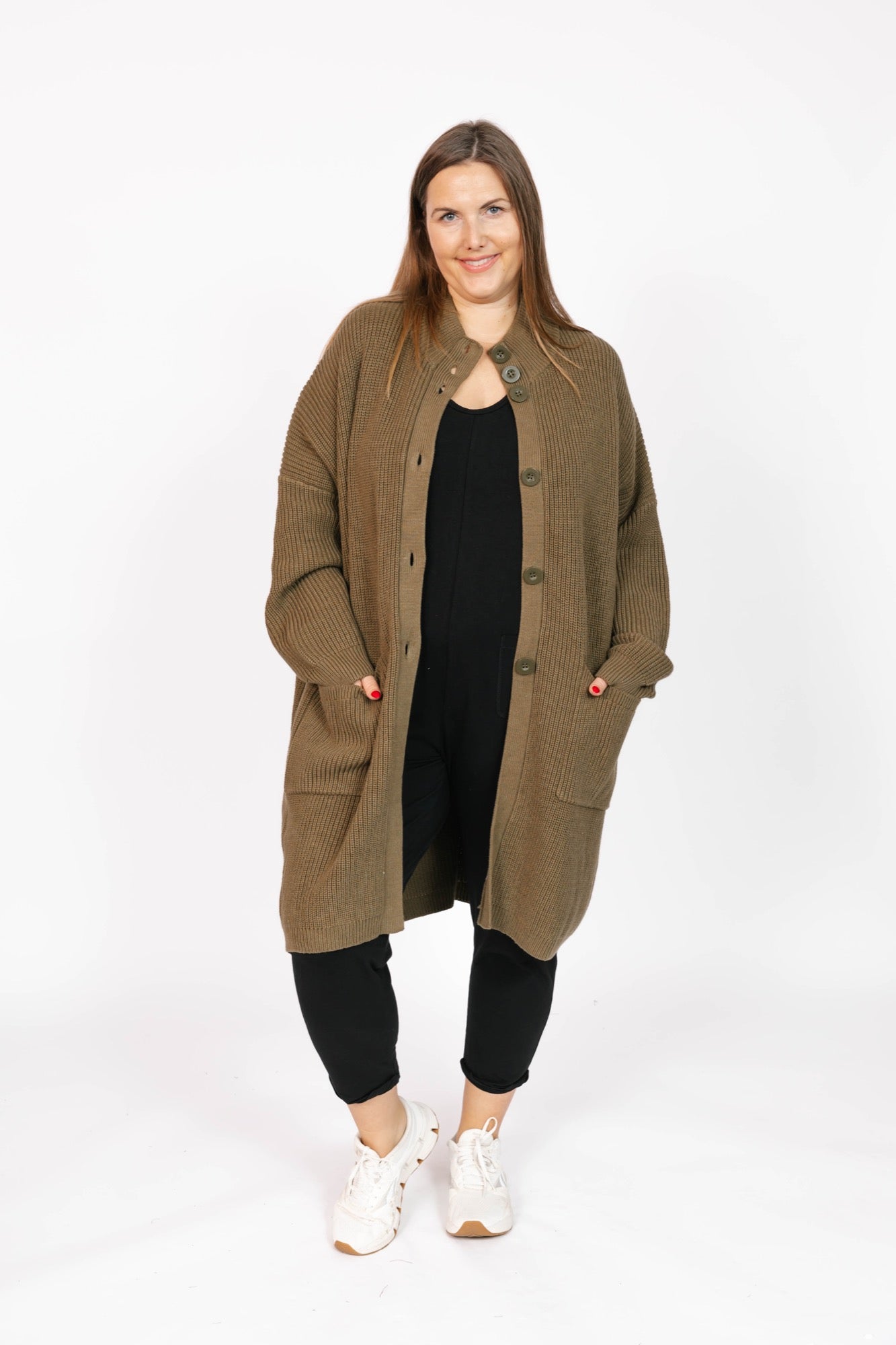 Whimsy Long Cardigan in Olive Green