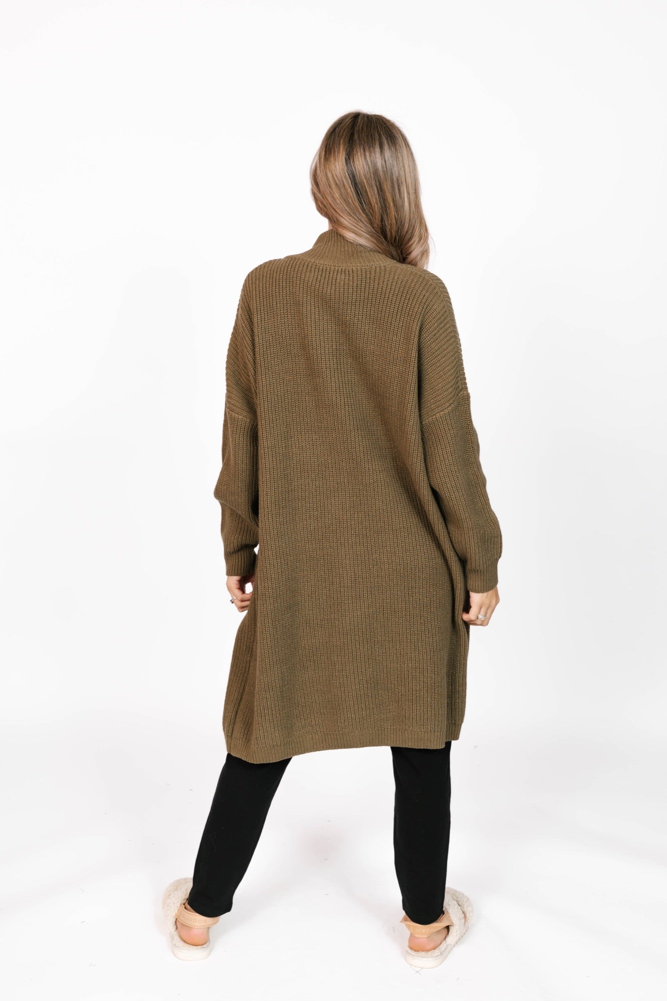 Whimsy Long Cardigan in Olive Green