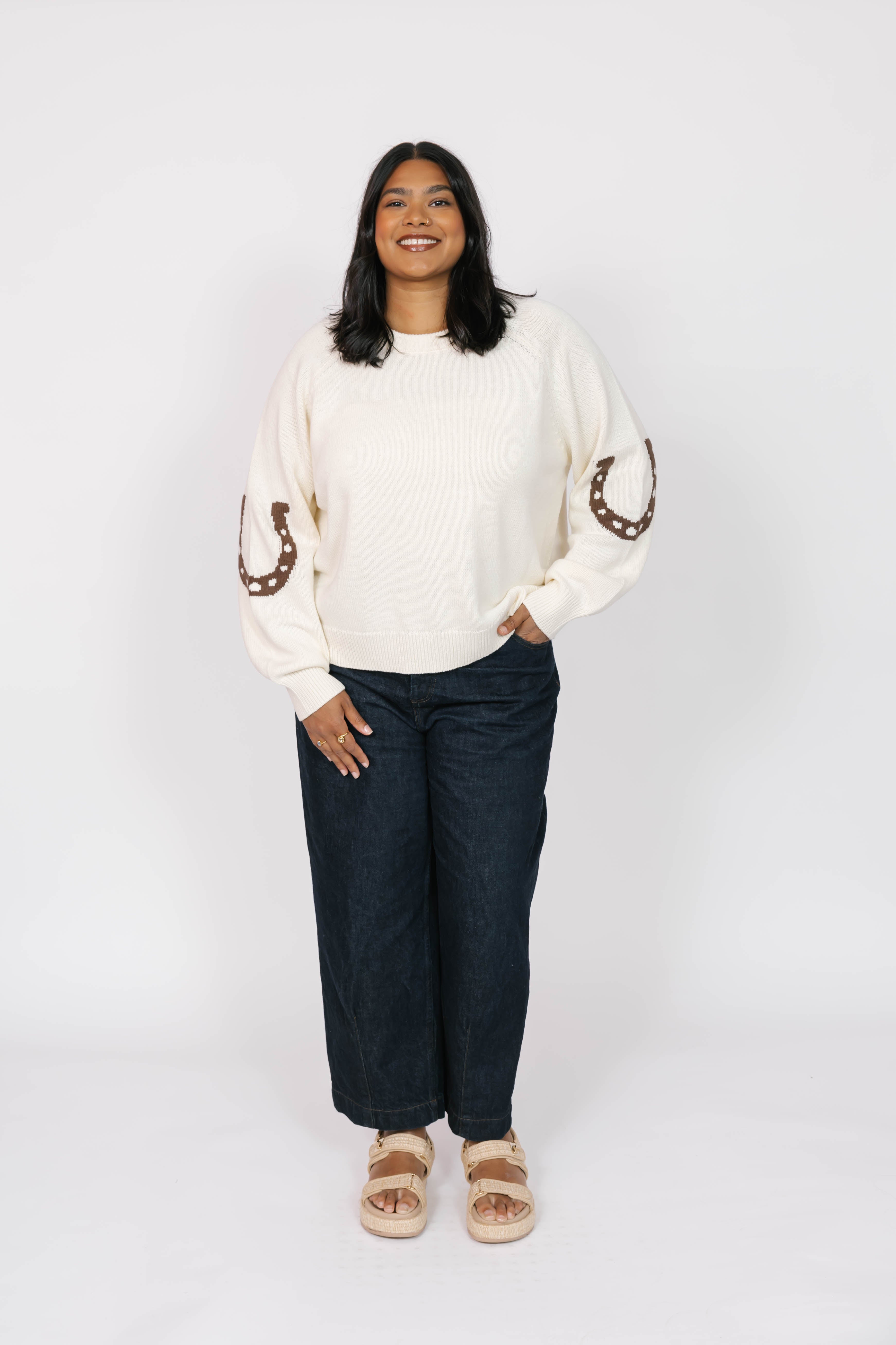 Yeehaw Sweater in Cream/Brown