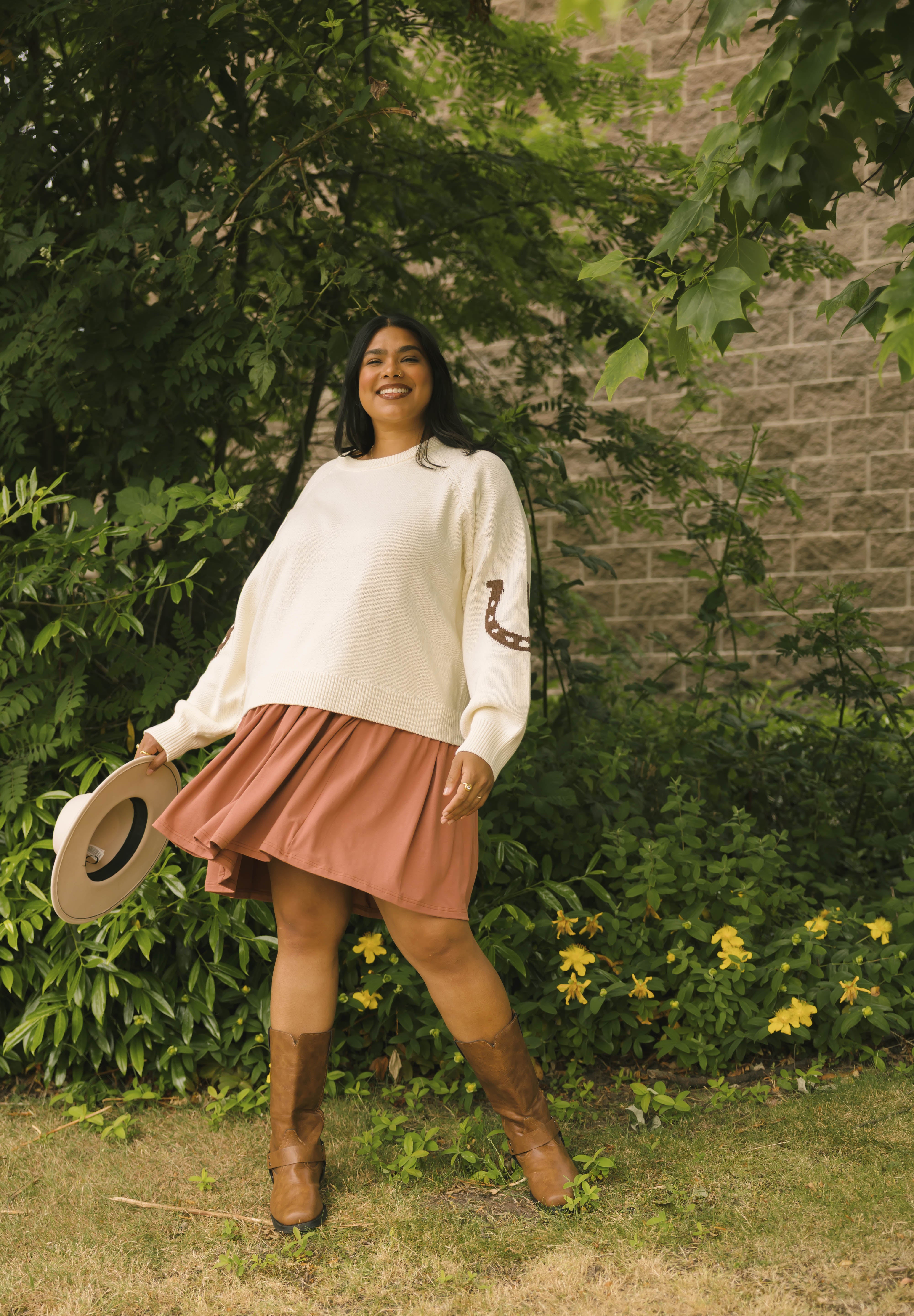 Yeehaw Sweater in Cream/Brown