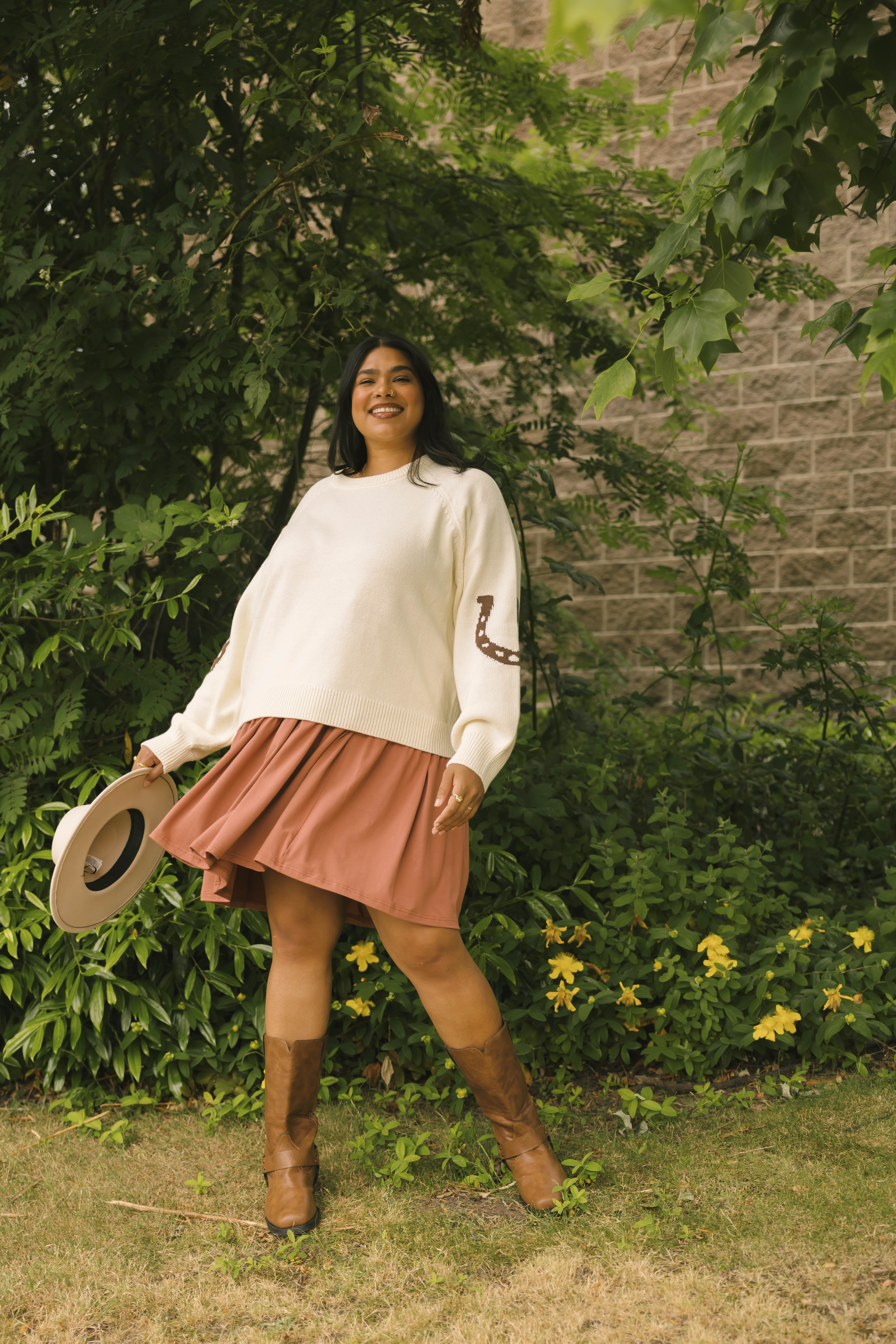 Yeehaw Sweater in Cream/Brown