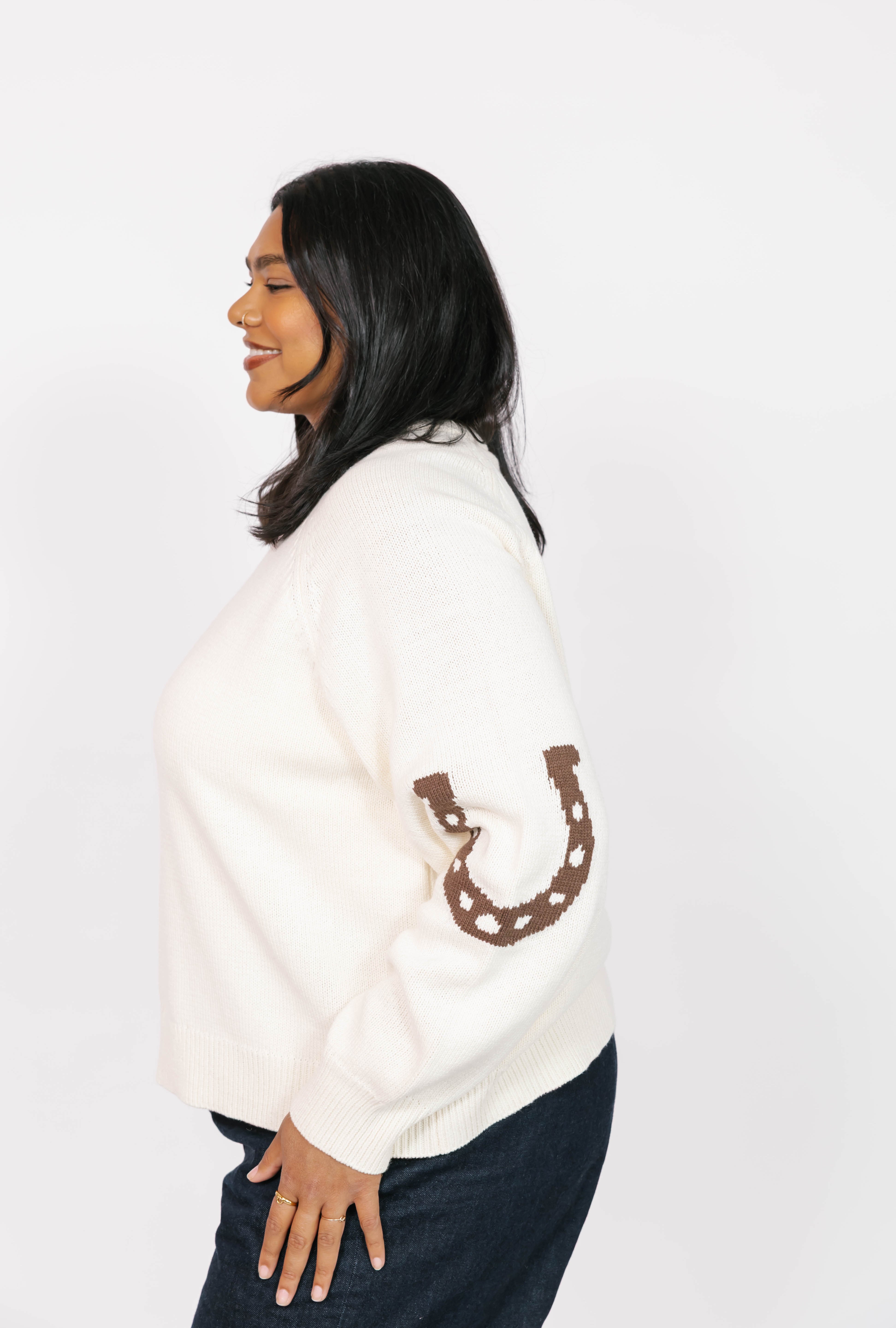 Yeehaw Sweater in Cream/Brown