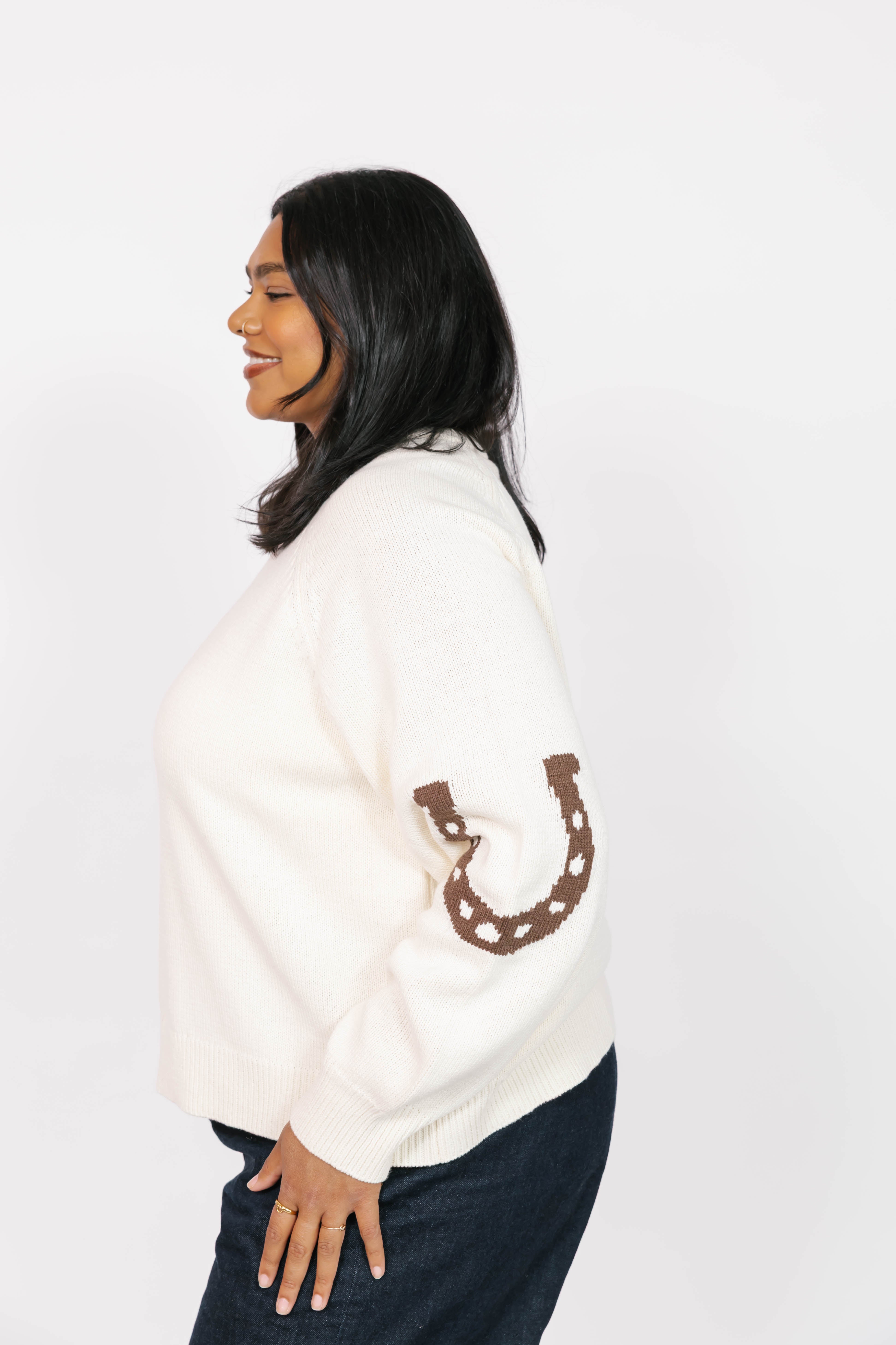 Yeehaw Sweater in Cream/Brown