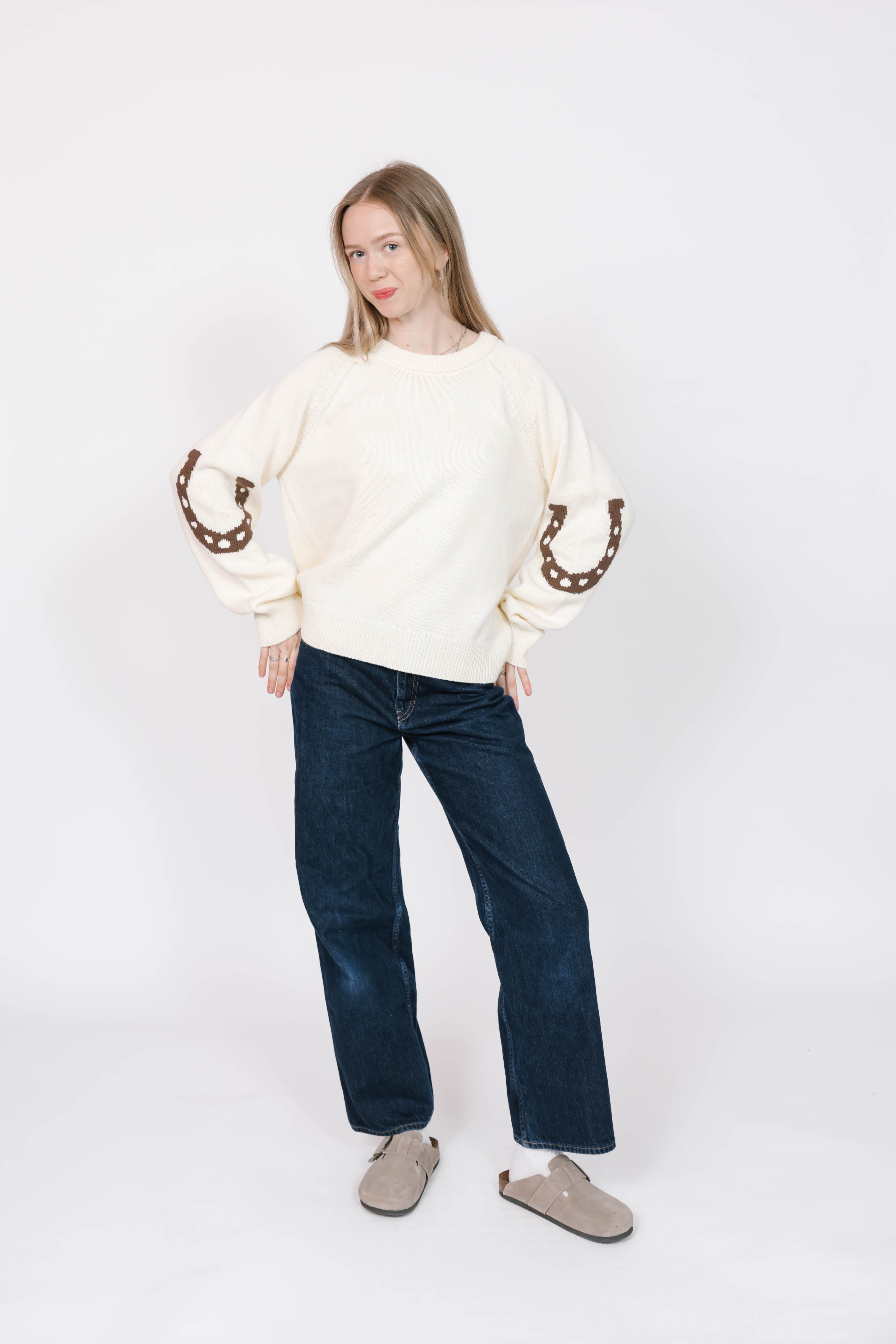 Yeehaw Sweater in Cream/Brown