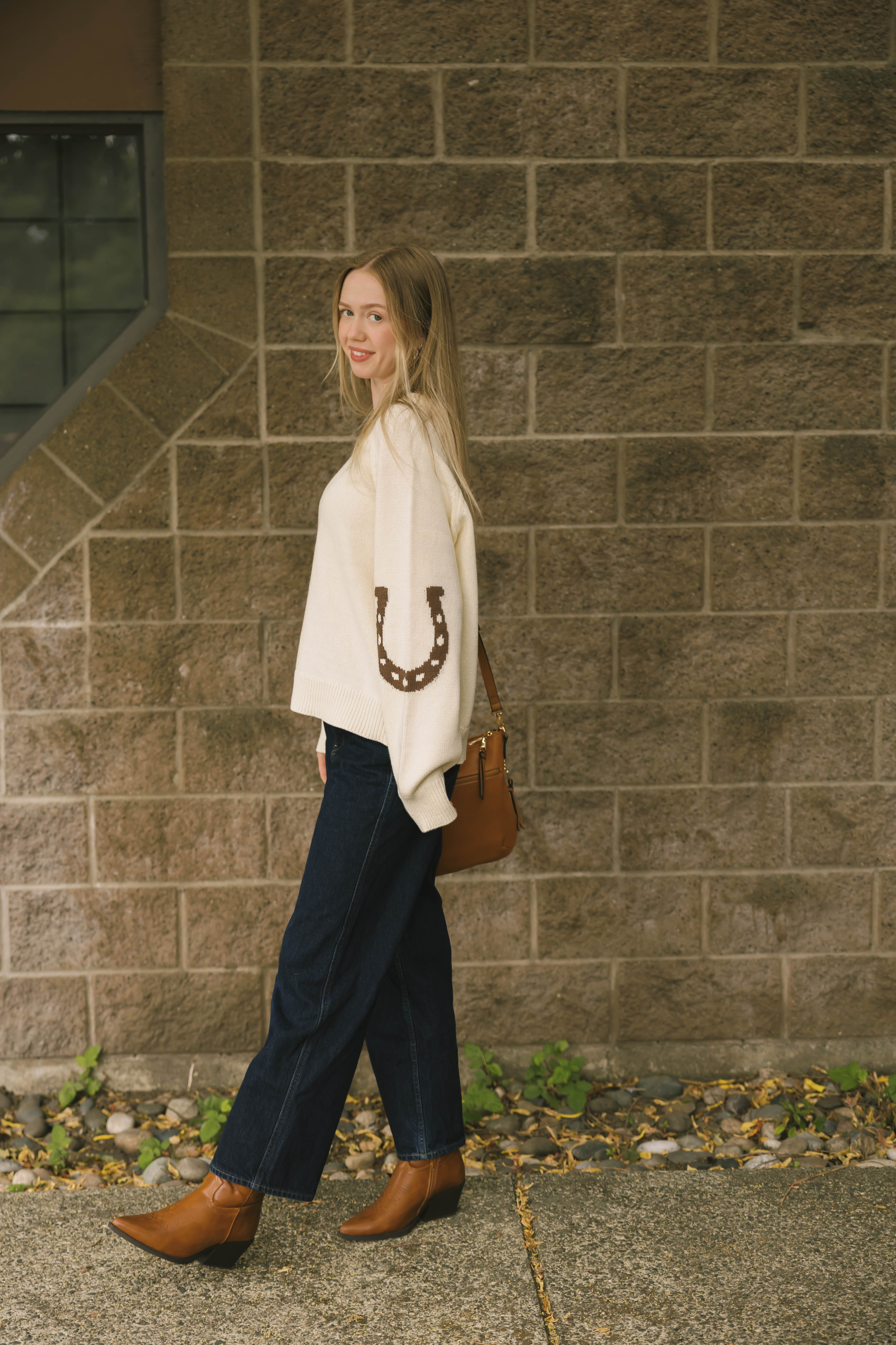 Yeehaw Sweater in Cream/Brown