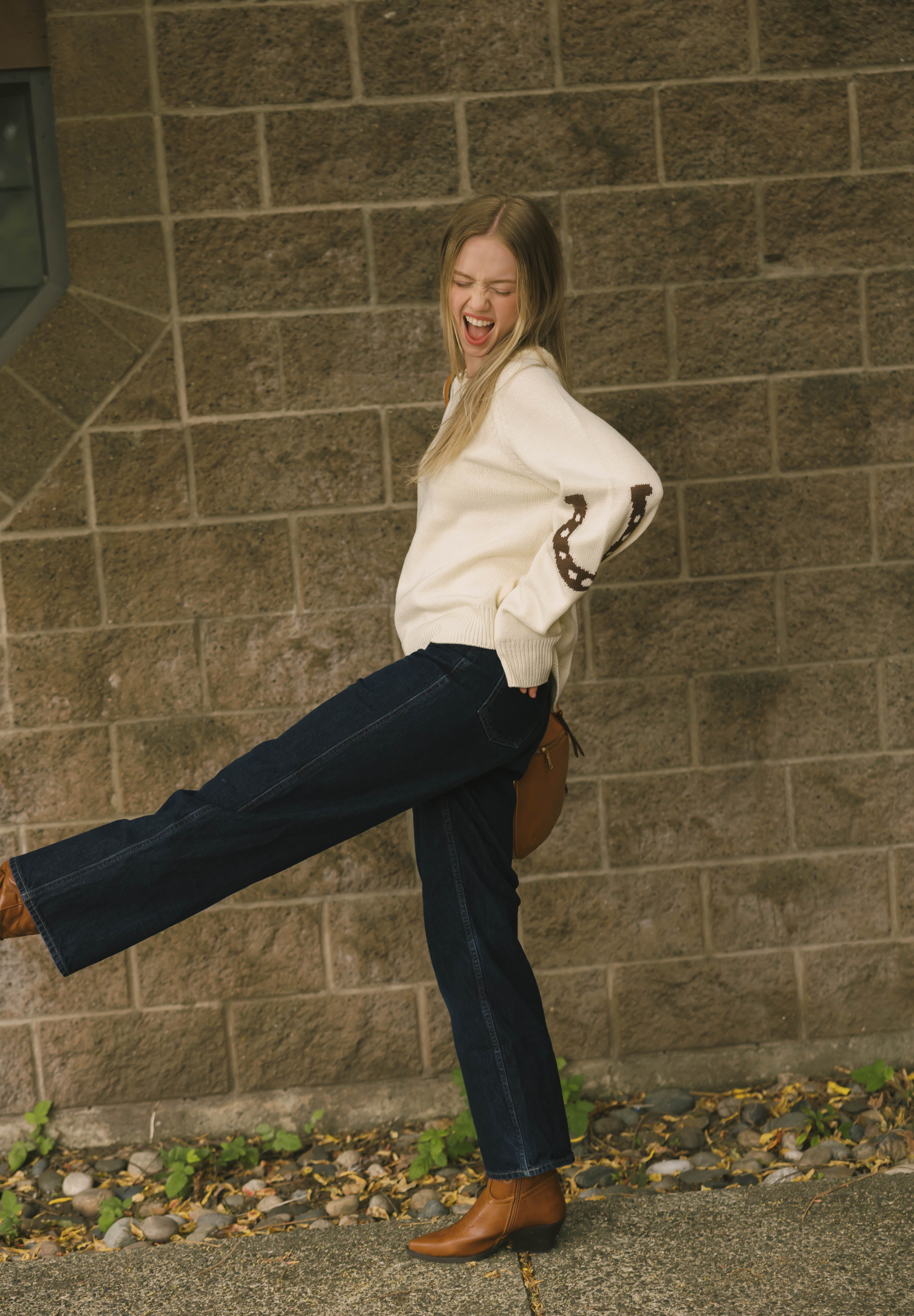 Yeehaw Sweater in Cream/Brown