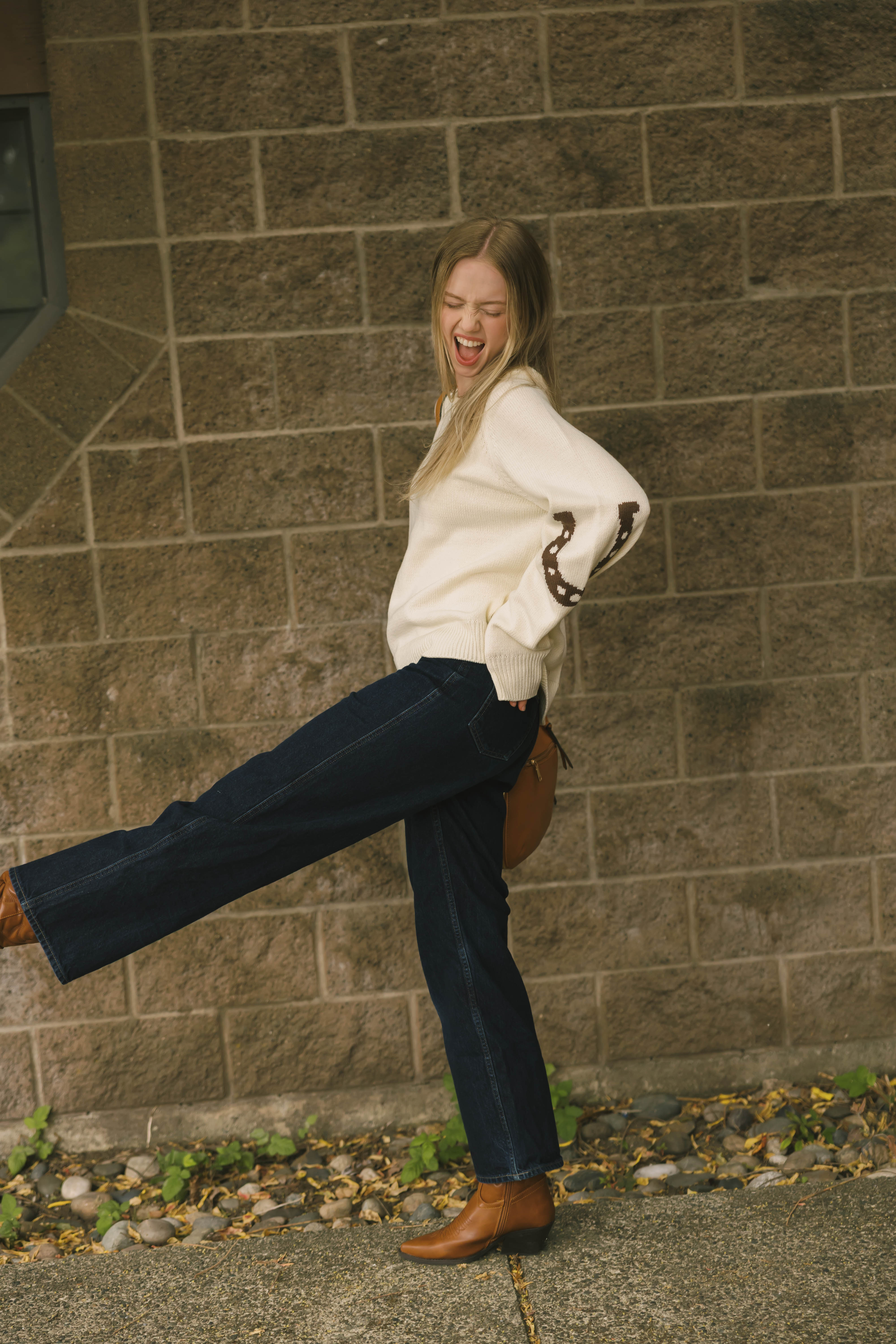 Yeehaw Sweater in Cream/Brown