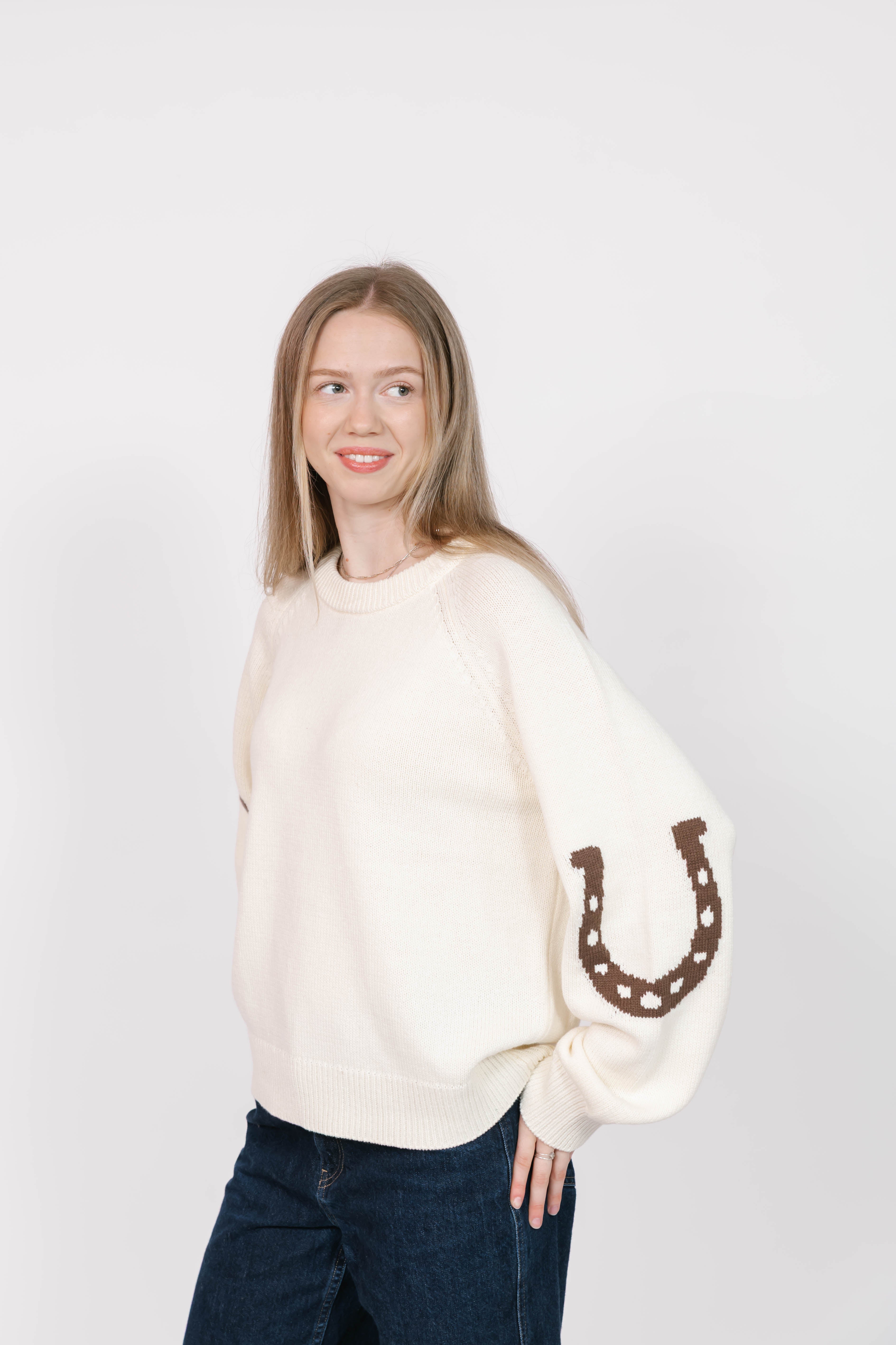 Yeehaw Sweater in Cream/Brown