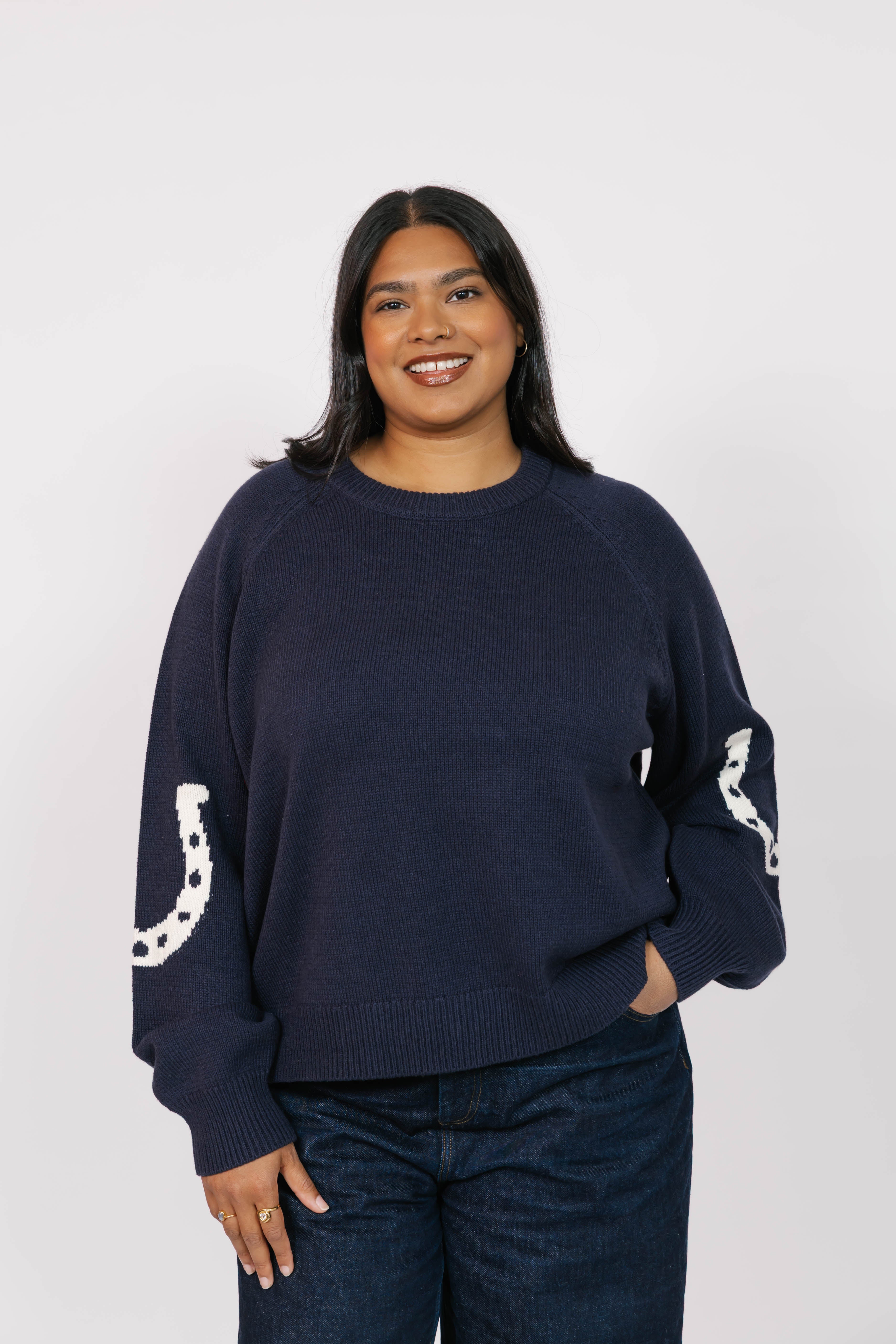 Yeehaw Sweater in Navy/Cream
