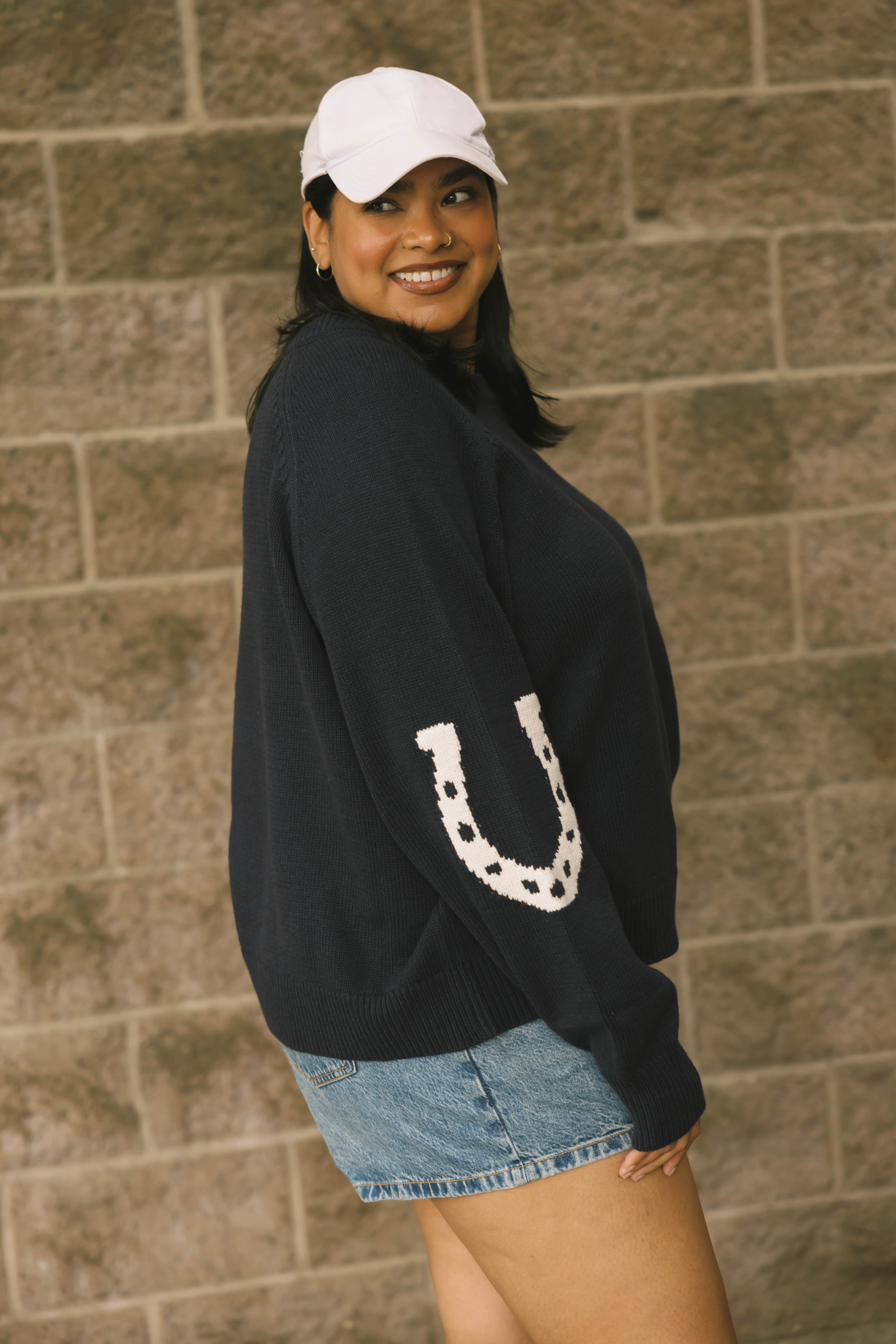 Yeehaw Sweater in Navy/Cream
