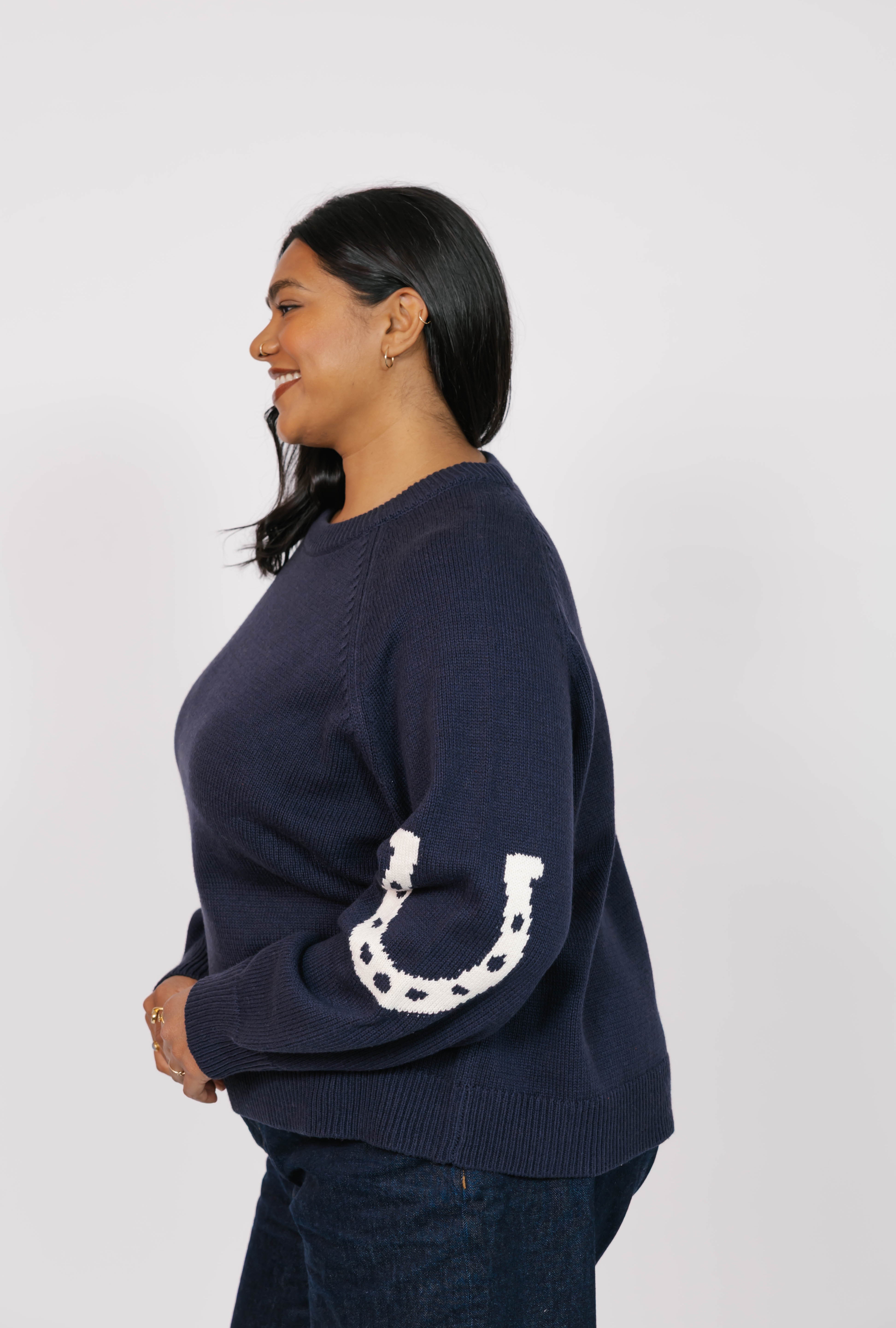 Yeehaw Sweater in Navy/Cream