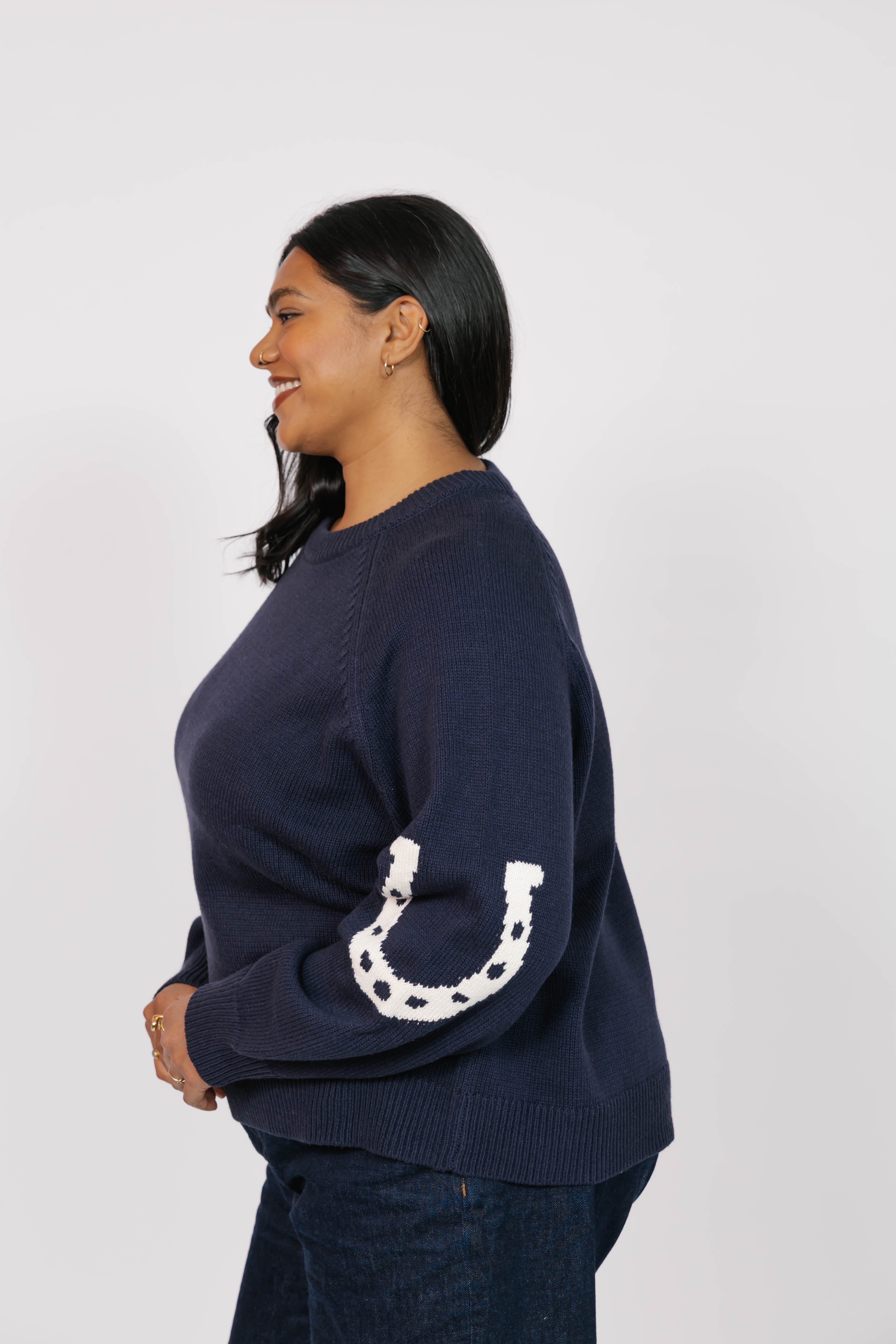 Yeehaw Sweater in Navy/Cream