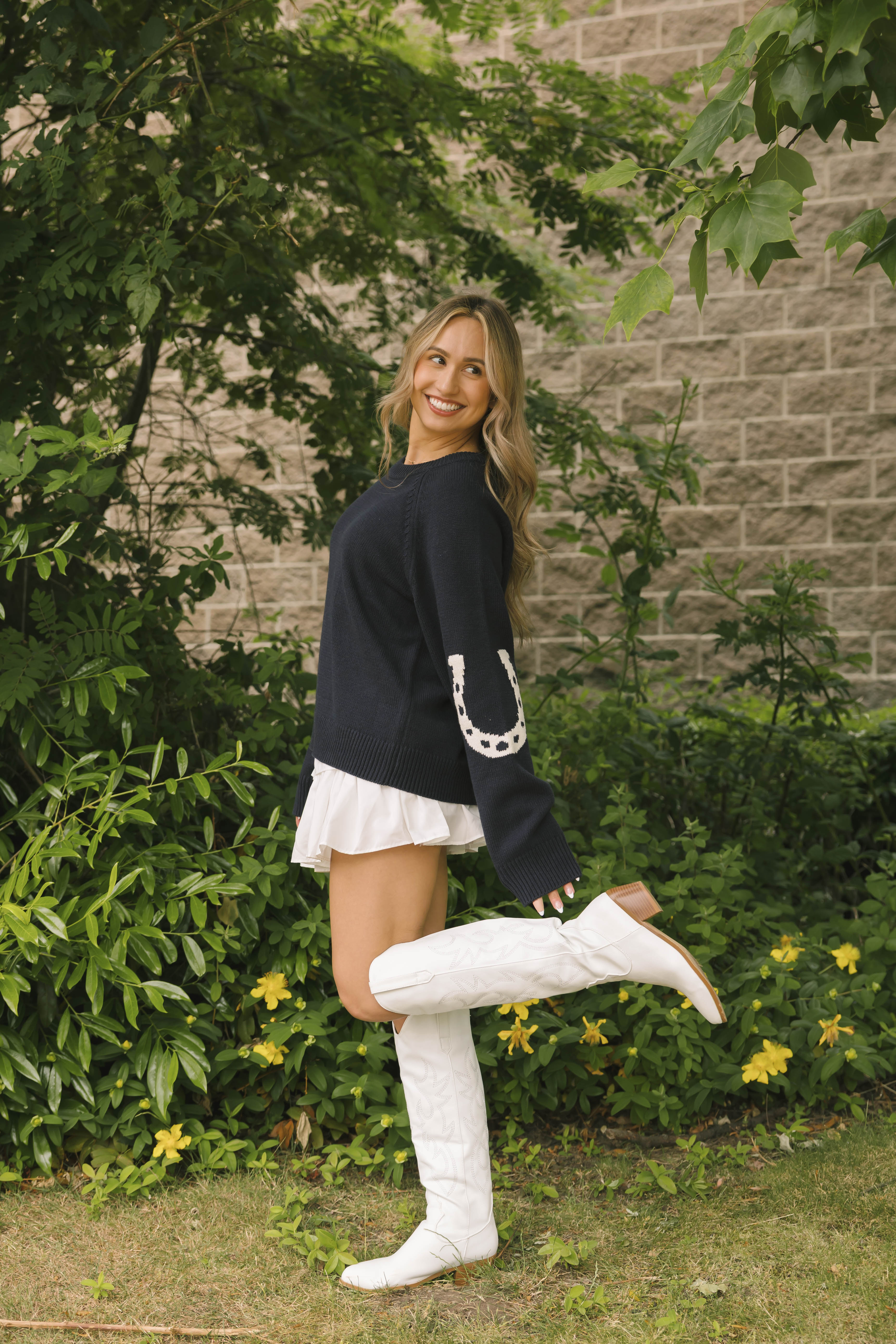 Yeehaw Sweater in Navy/Cream