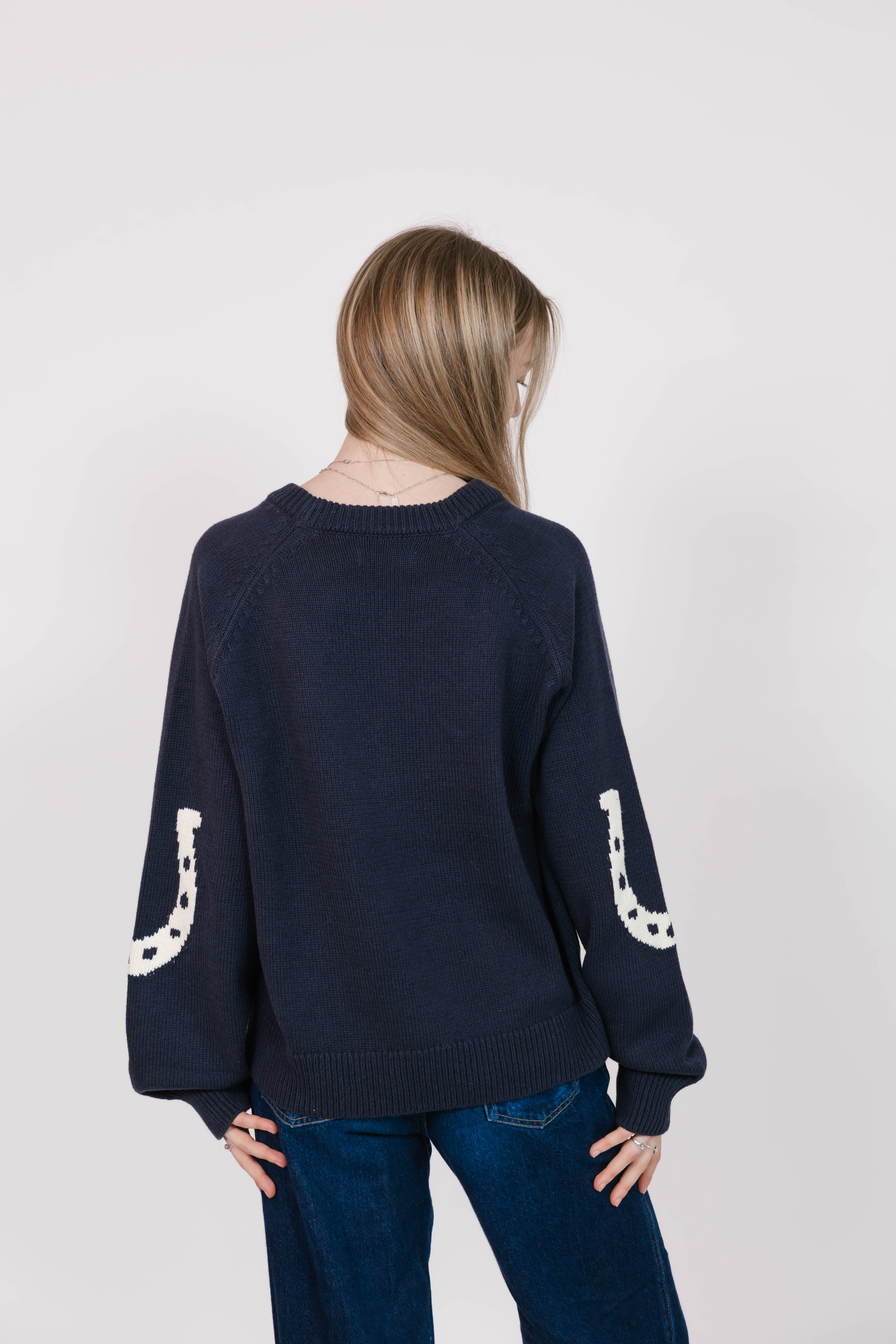 Yeehaw Sweater in Navy/Cream