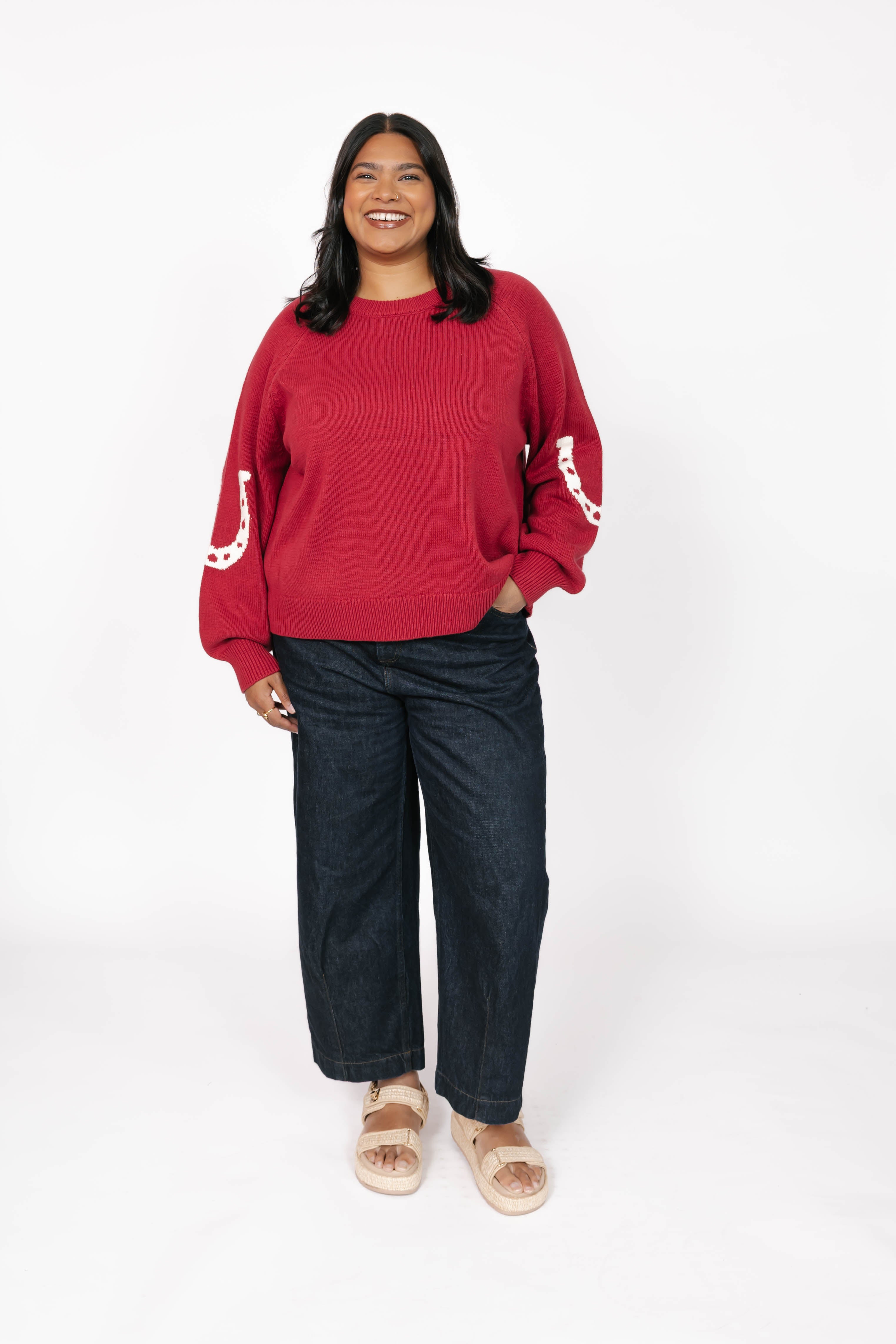 Yeehaw Sweater in Red/Cream