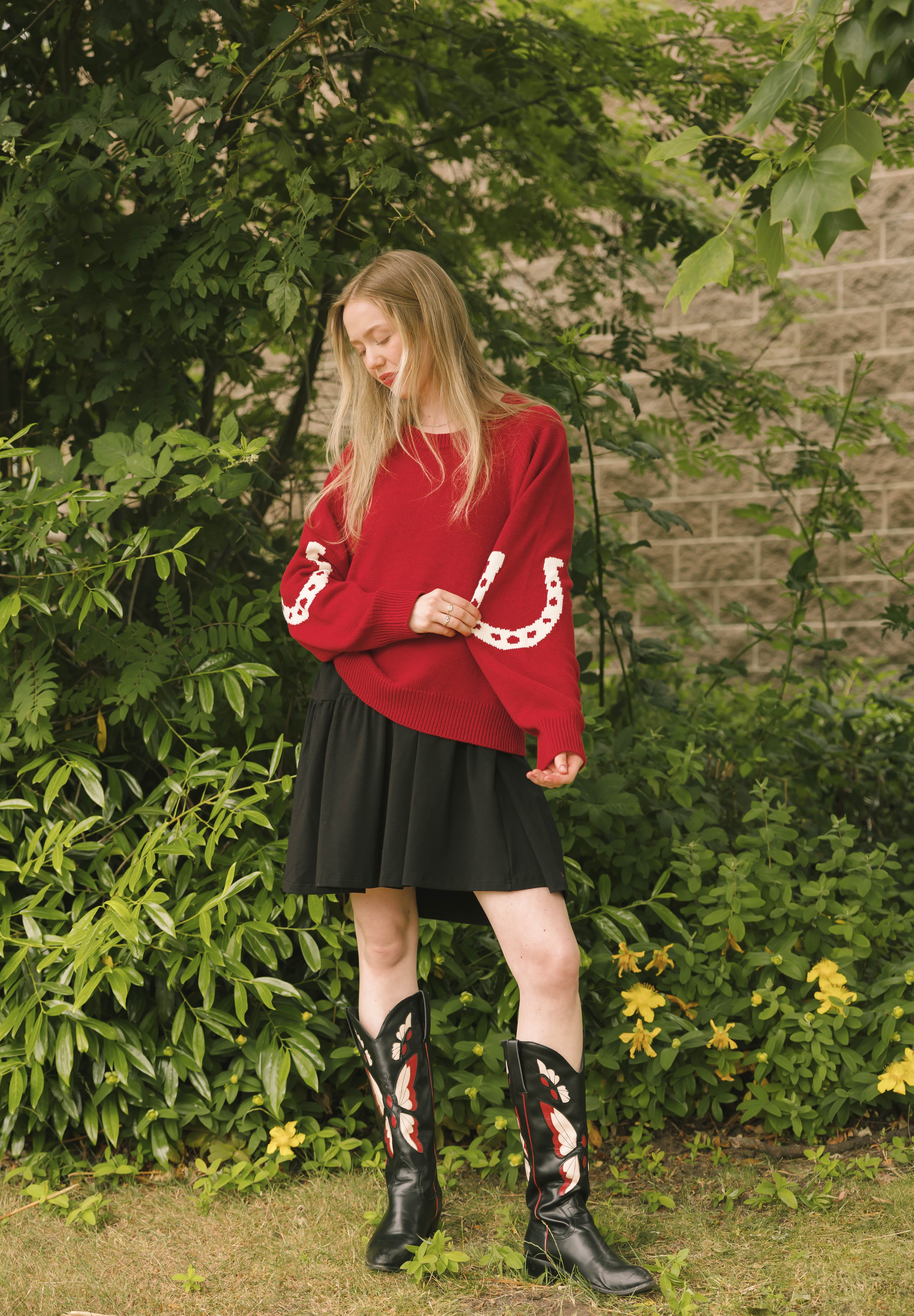 Yeehaw Sweater in Red/Cream