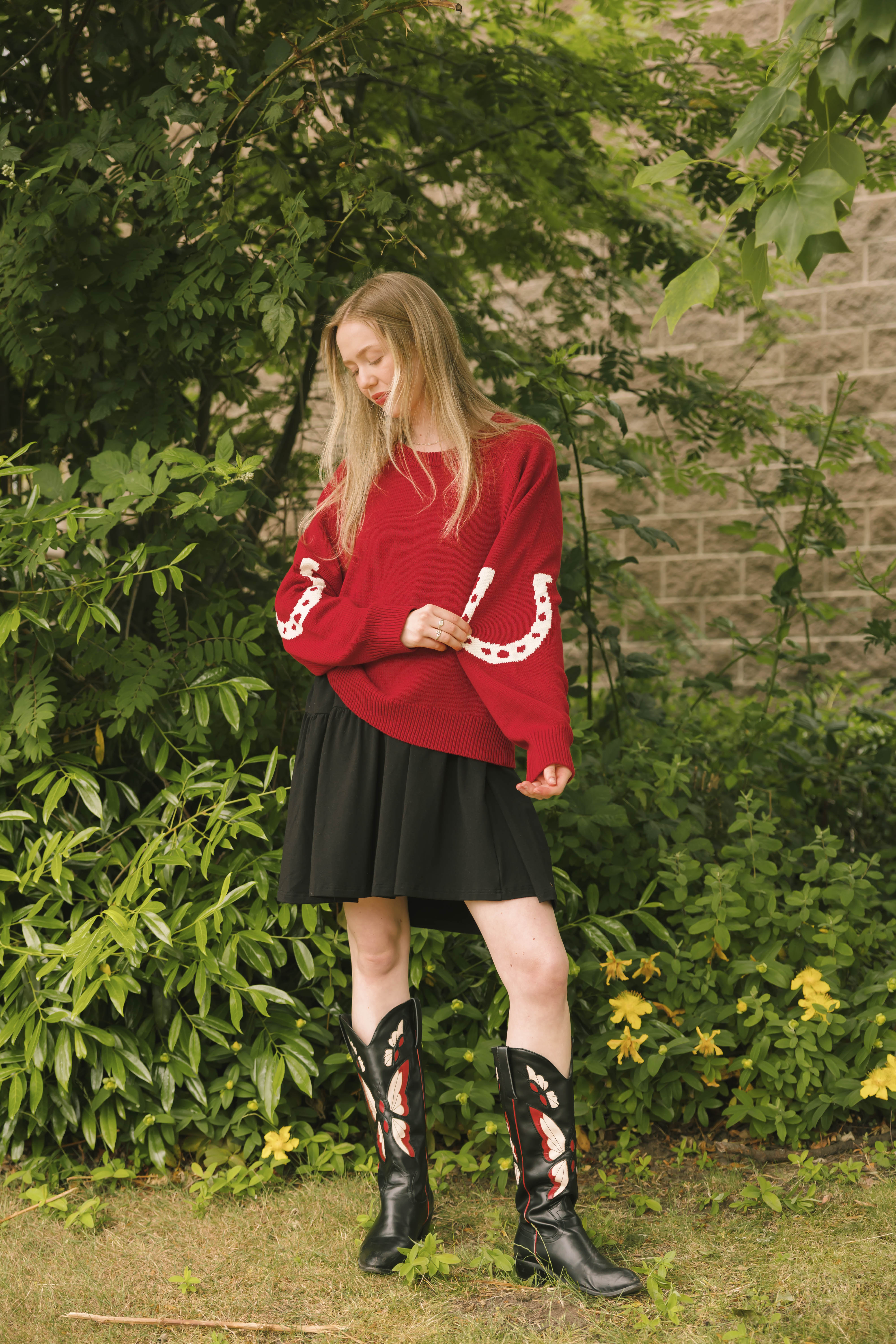 Yeehaw Sweater in Red/Cream