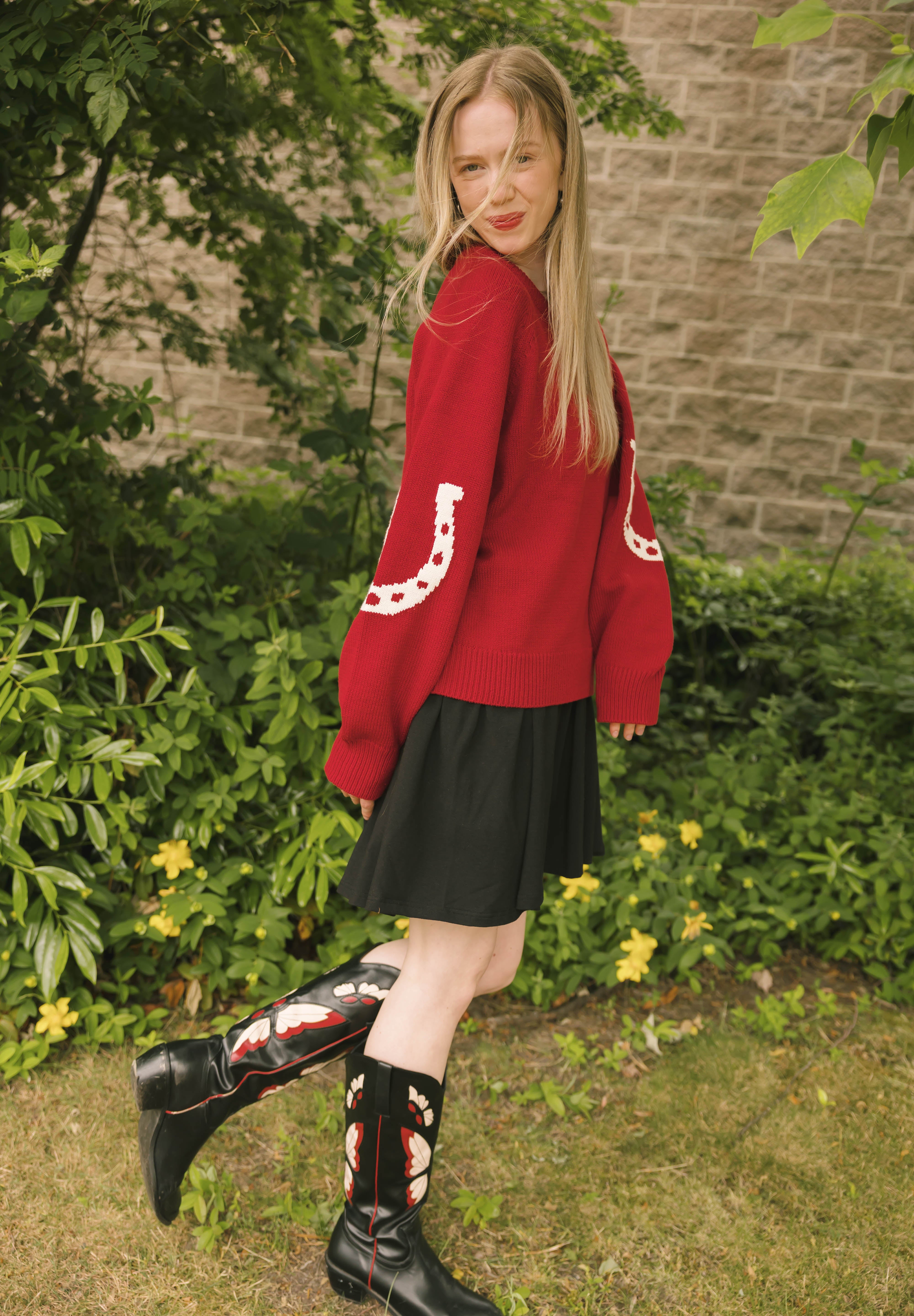 Yeehaw Sweater in Red/Cream