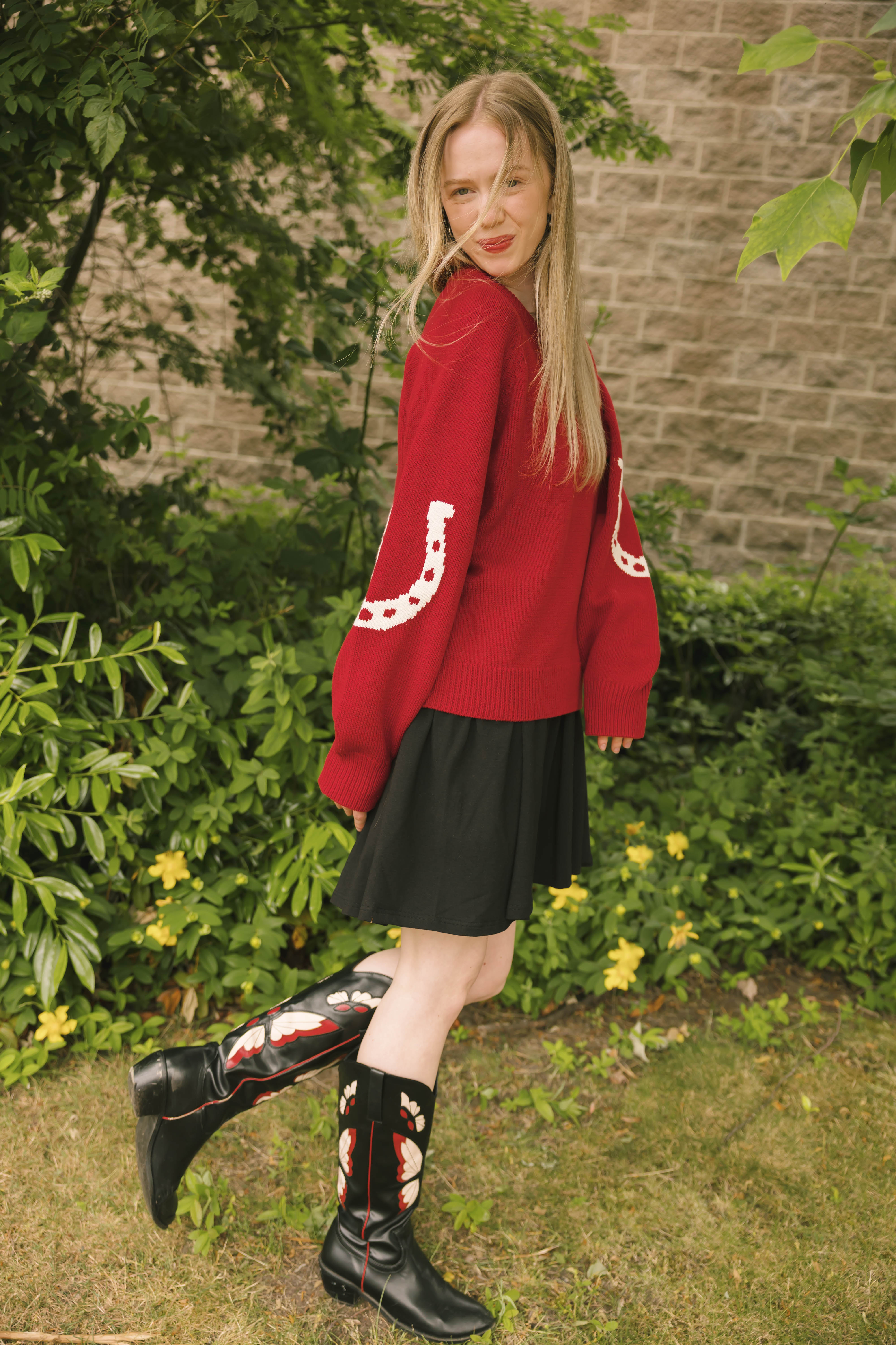 Yeehaw Sweater in Red/Cream