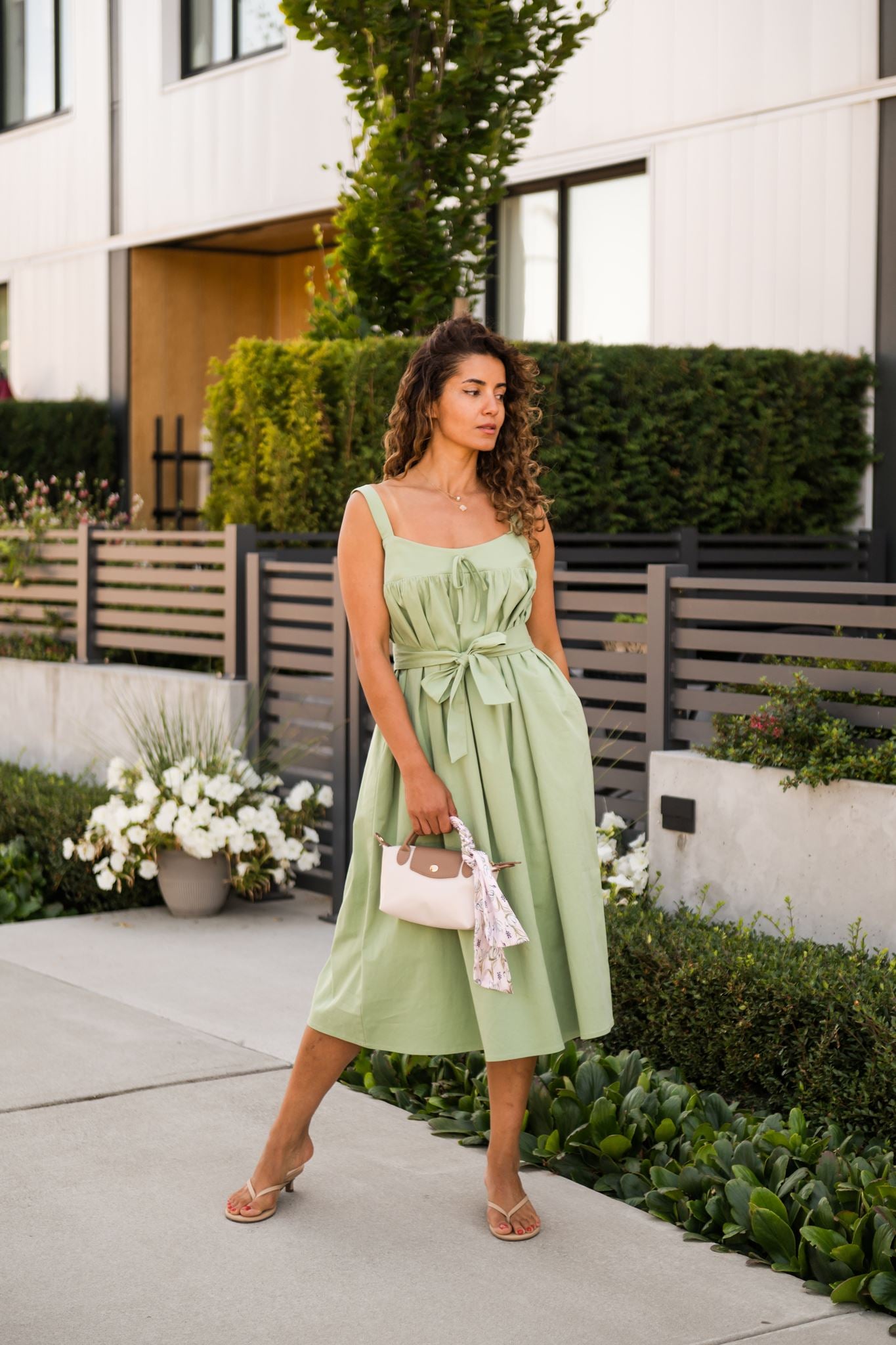 Zoe Sleeveless Midi Dress in Sage Green