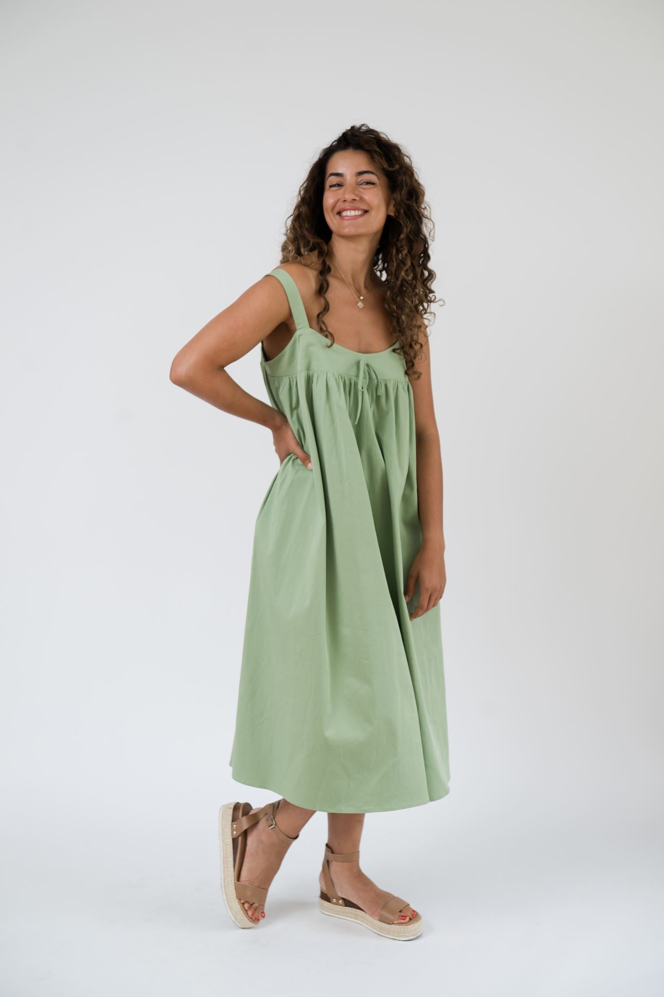 Zoe Sleeveless Midi Dress in Sage Green