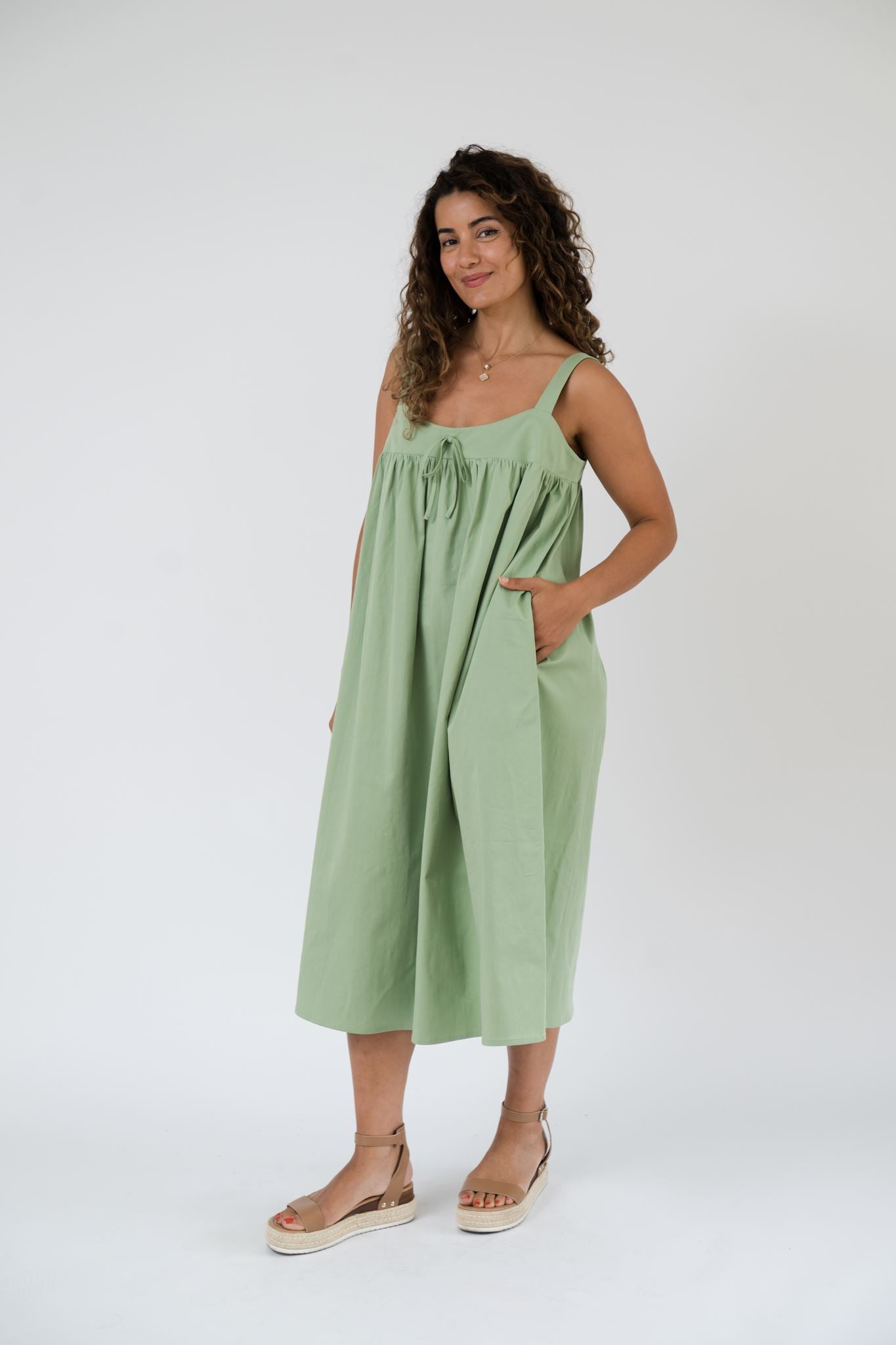Zoe Sleeveless Midi Dress in Sage Green